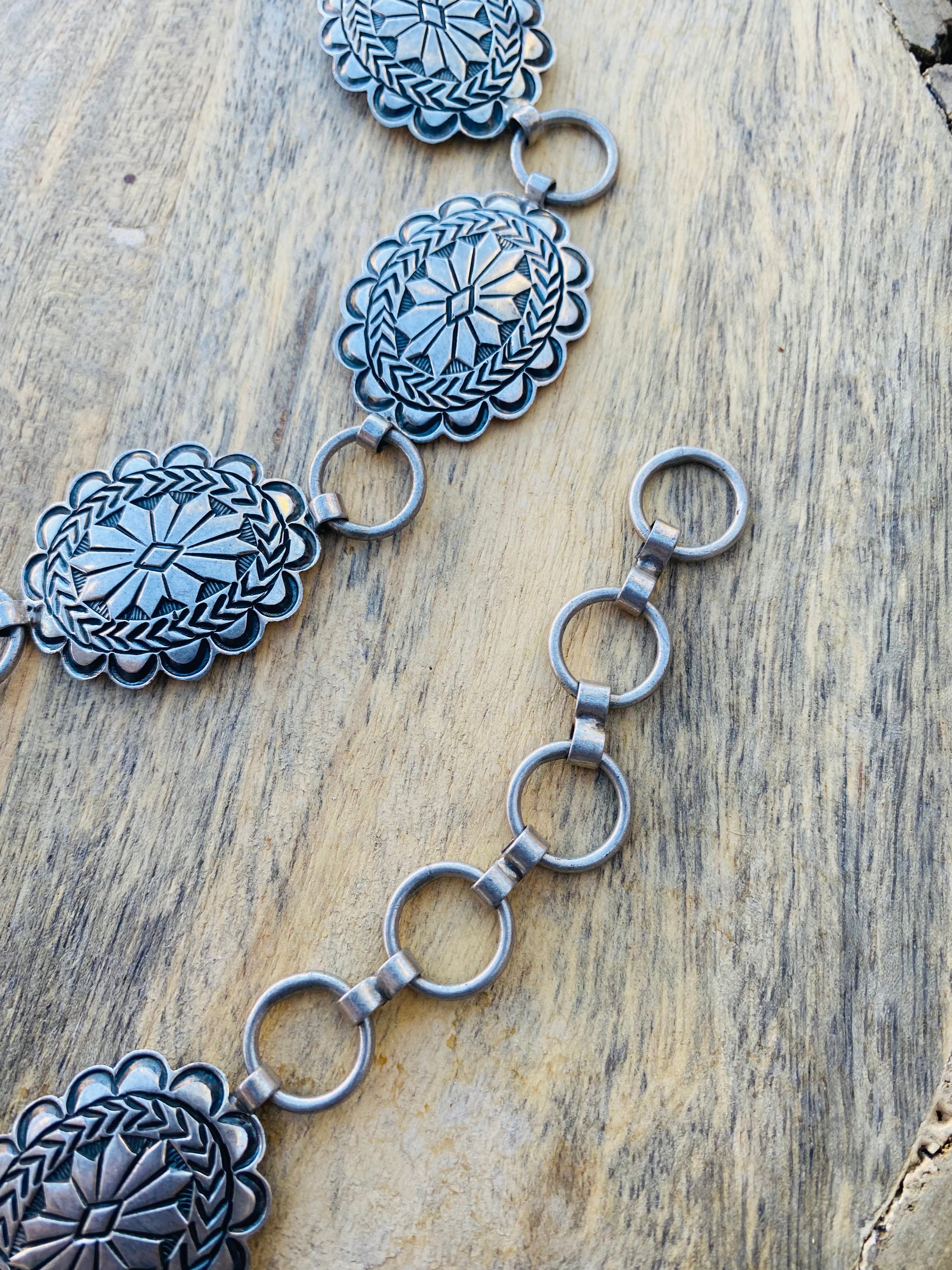 Handcrafted Vintage Sterling Silver Concho Belt 37-40"