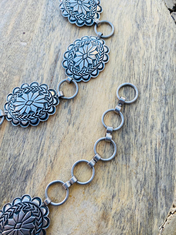 Handcrafted Vintage Sterling Silver Concho Belt 37-40"