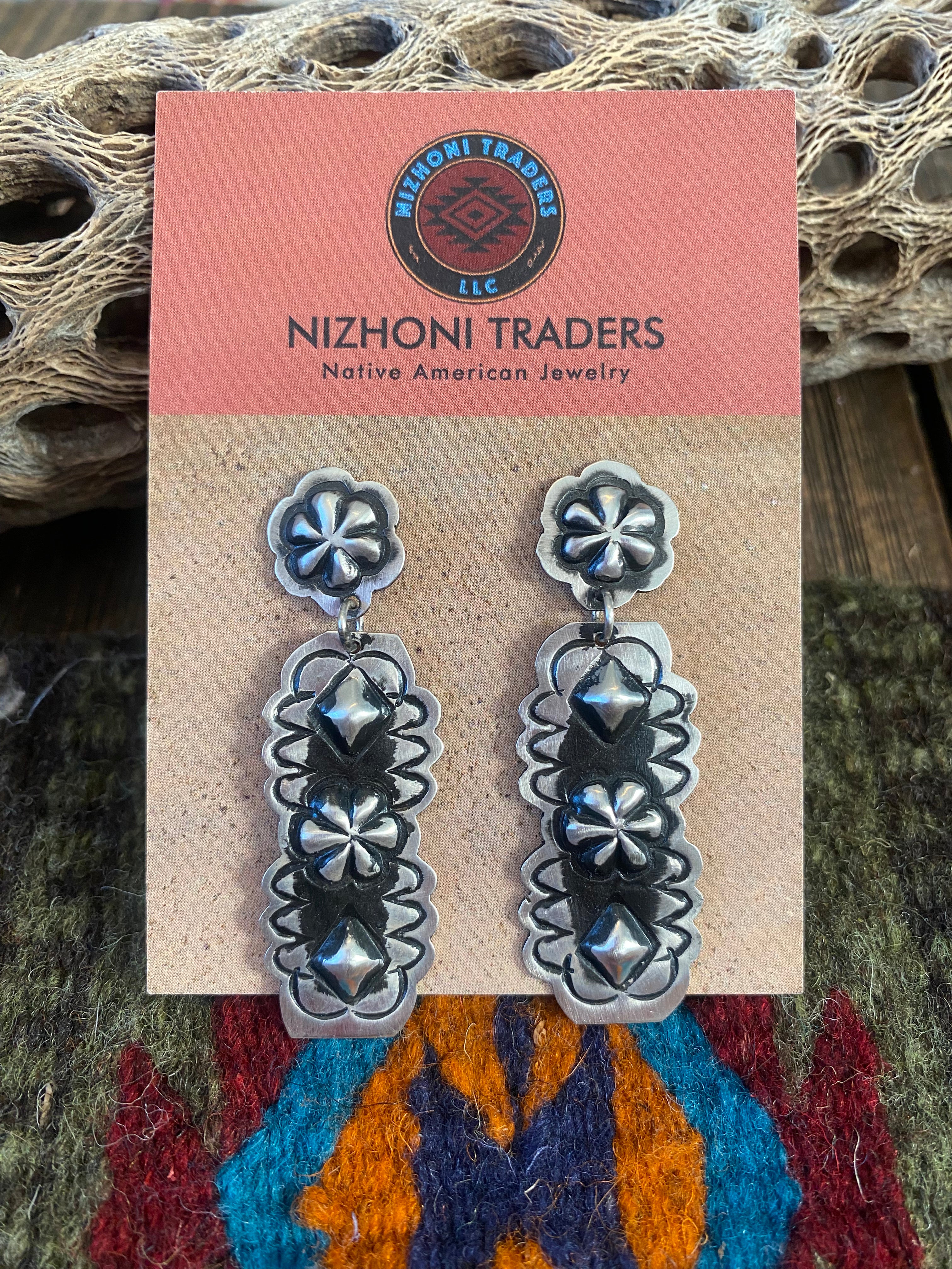 Navajo Sterling Silver Concho Dangle Earrings By Leander Tahe