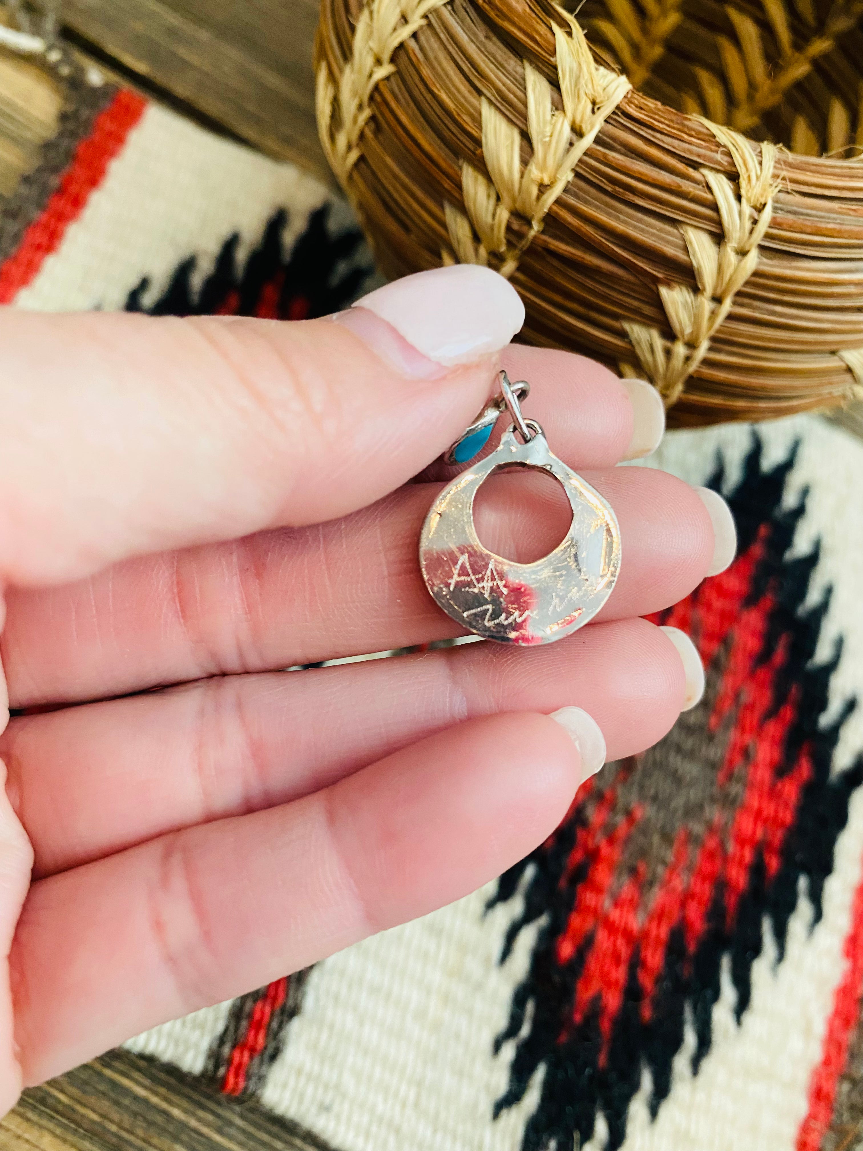 Zuni Sterling Silver & Turquoise Inlay Dangle Earrings