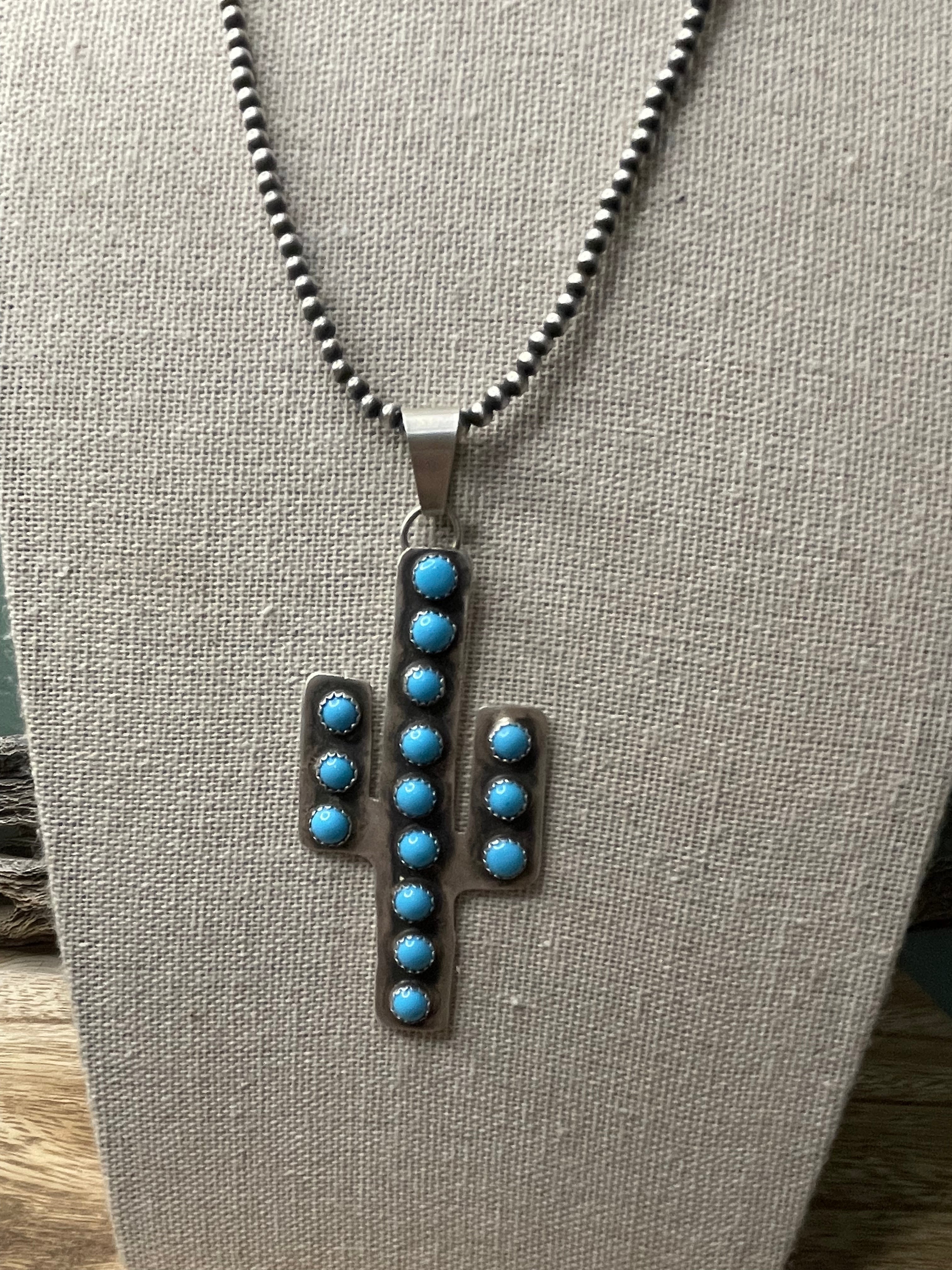 Navajo Sterling Silver & Turquoise Cactus Necklace