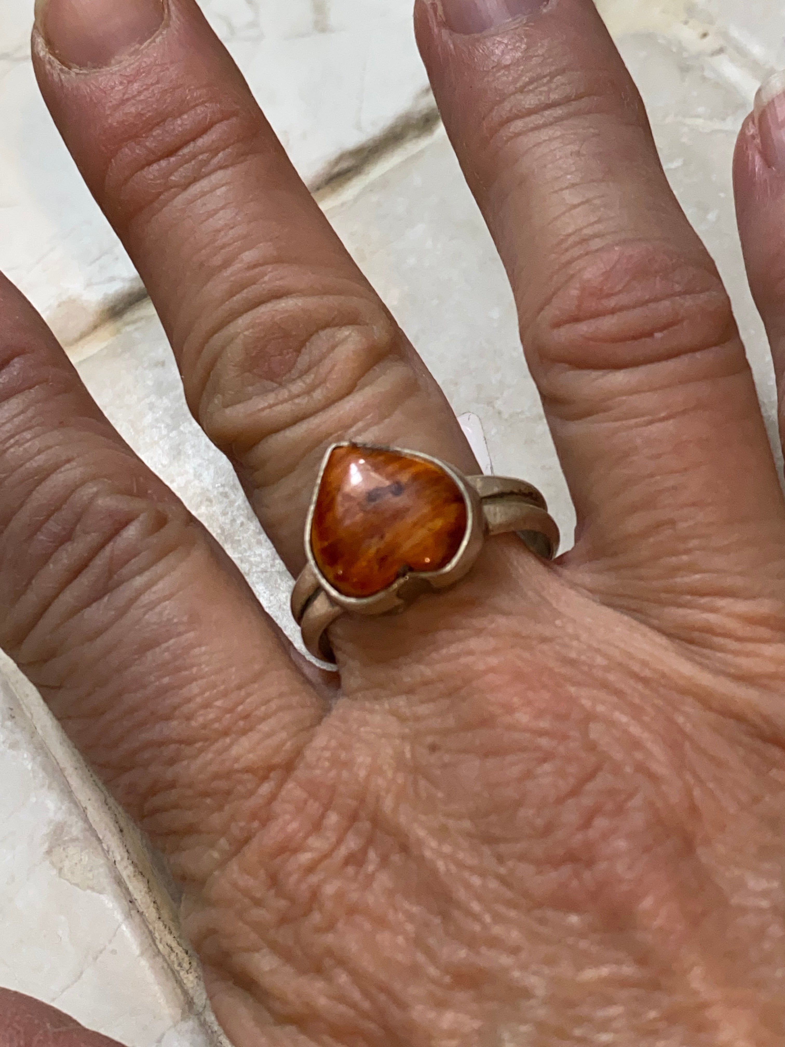 Navajo Orange Spiny Sterling Heart Ring 11