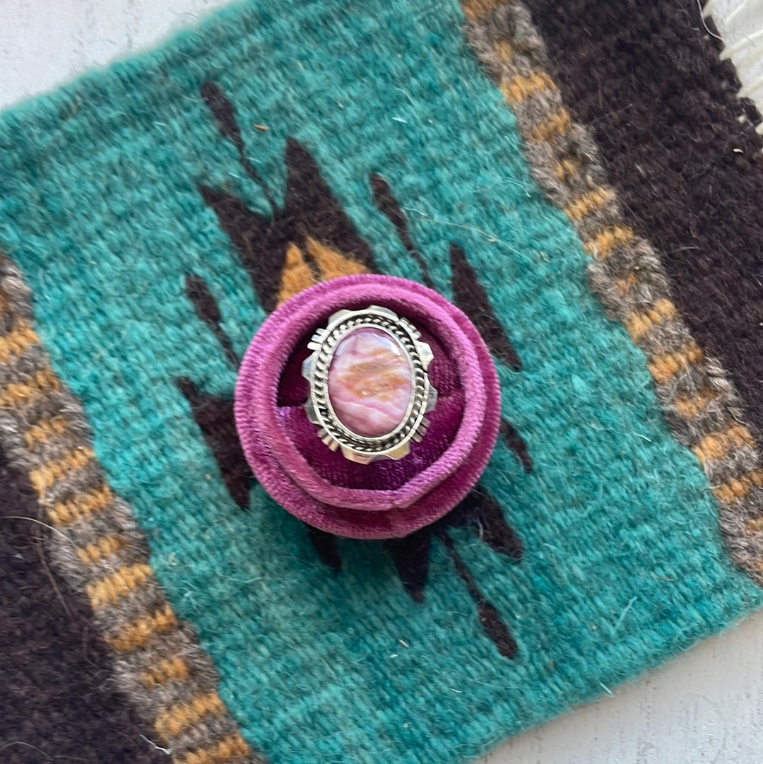 Navajo Purple Spiny and Sterling Silver Ring Signed