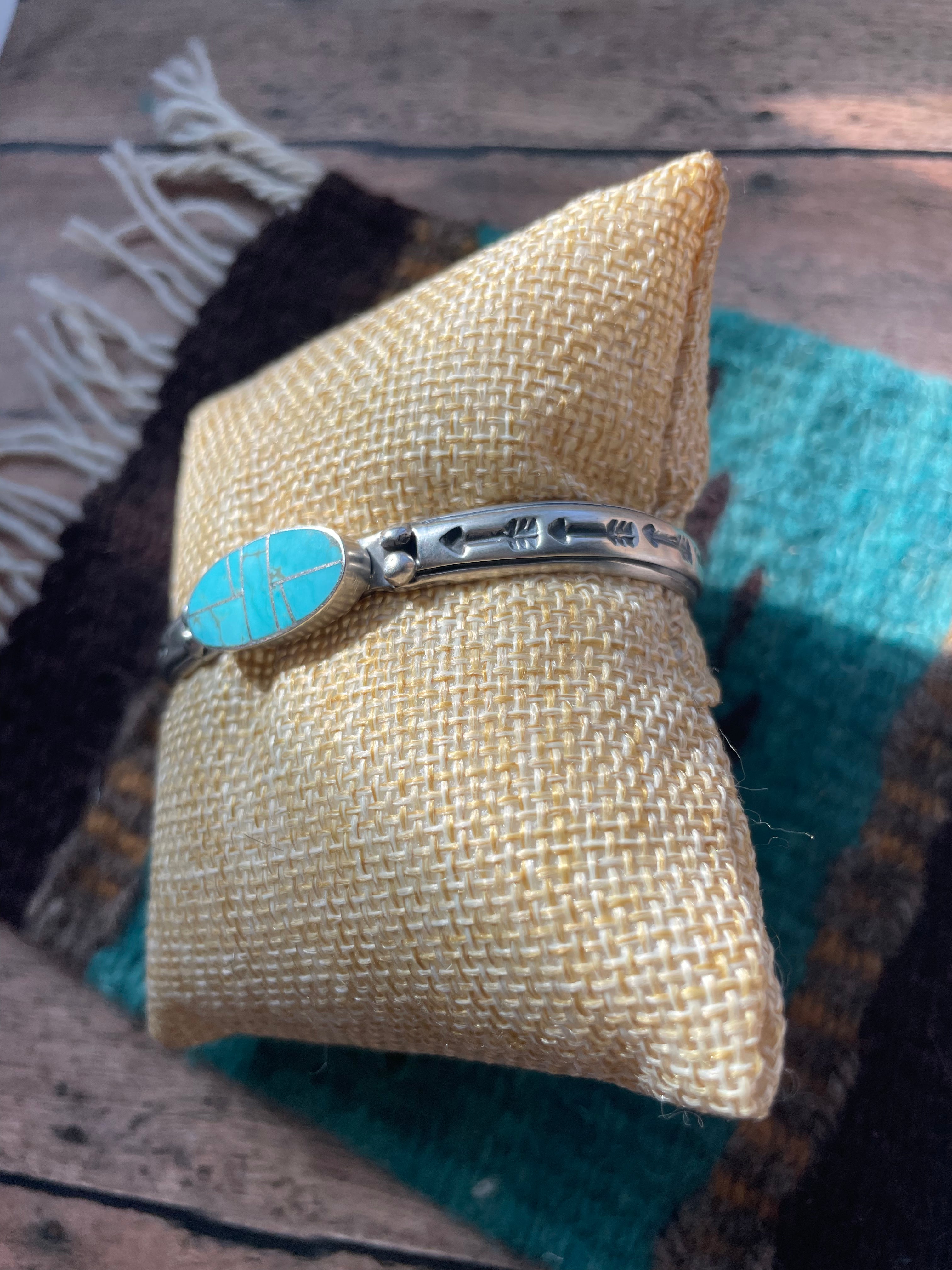 Navajo Handmade Sterling & Number 8 Turquoise Cuff