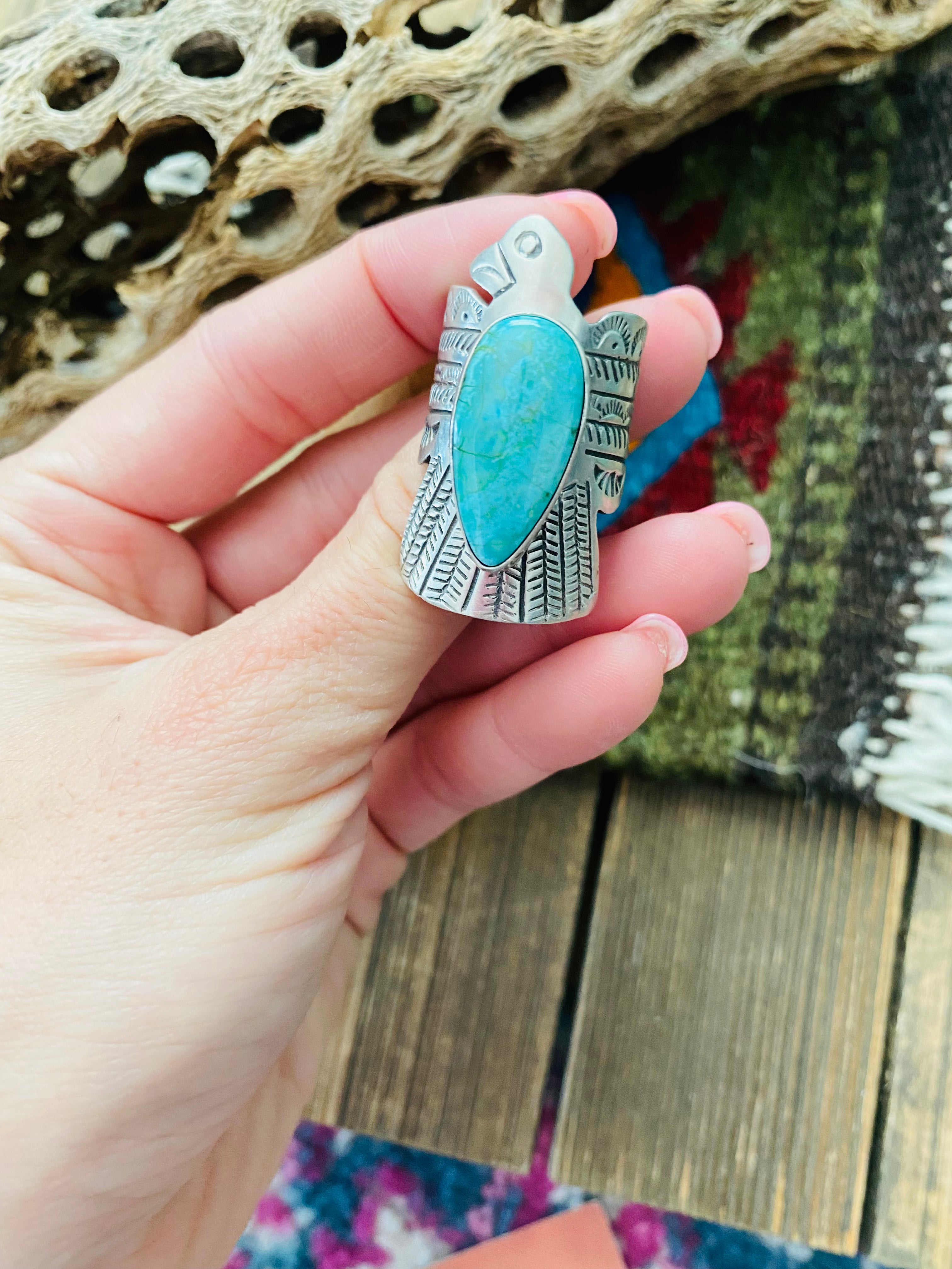 Navajo Sterling Silver & Turquoise Thunderbird Ring