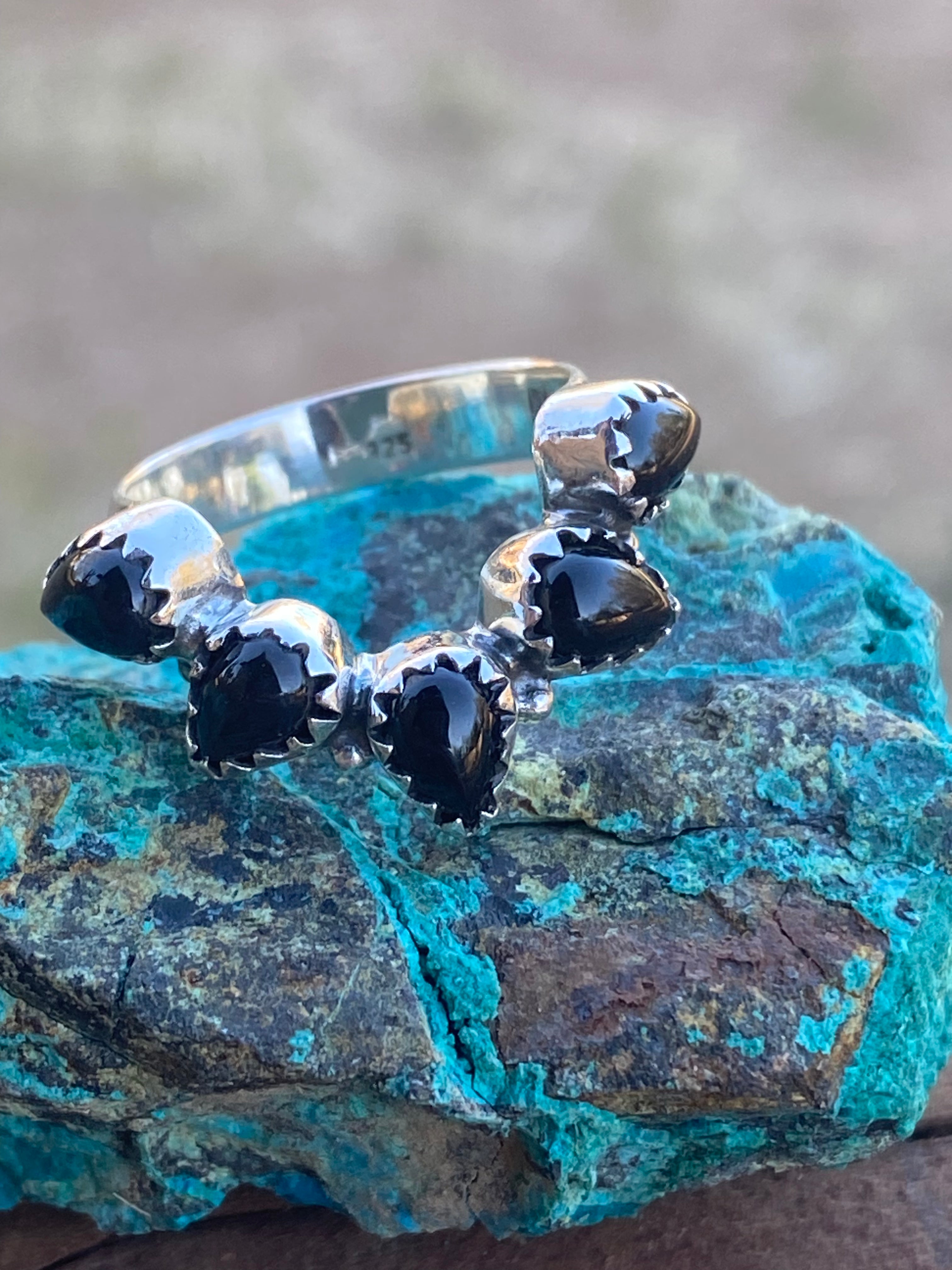 Black Onyx & Sterling Silver Monarch Band