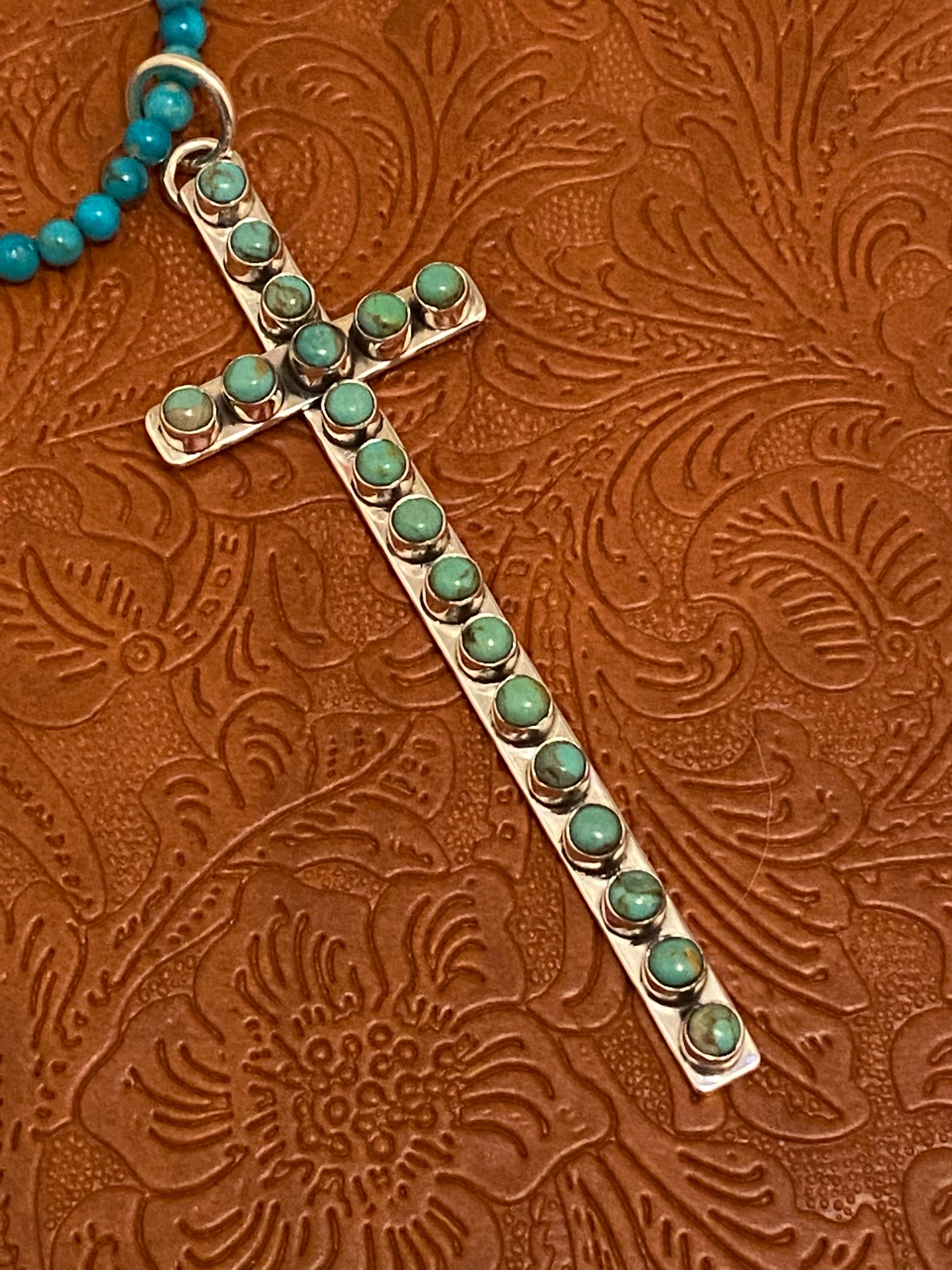 Handmade Royston Turquoise & Sterling Silver Cross Pendant