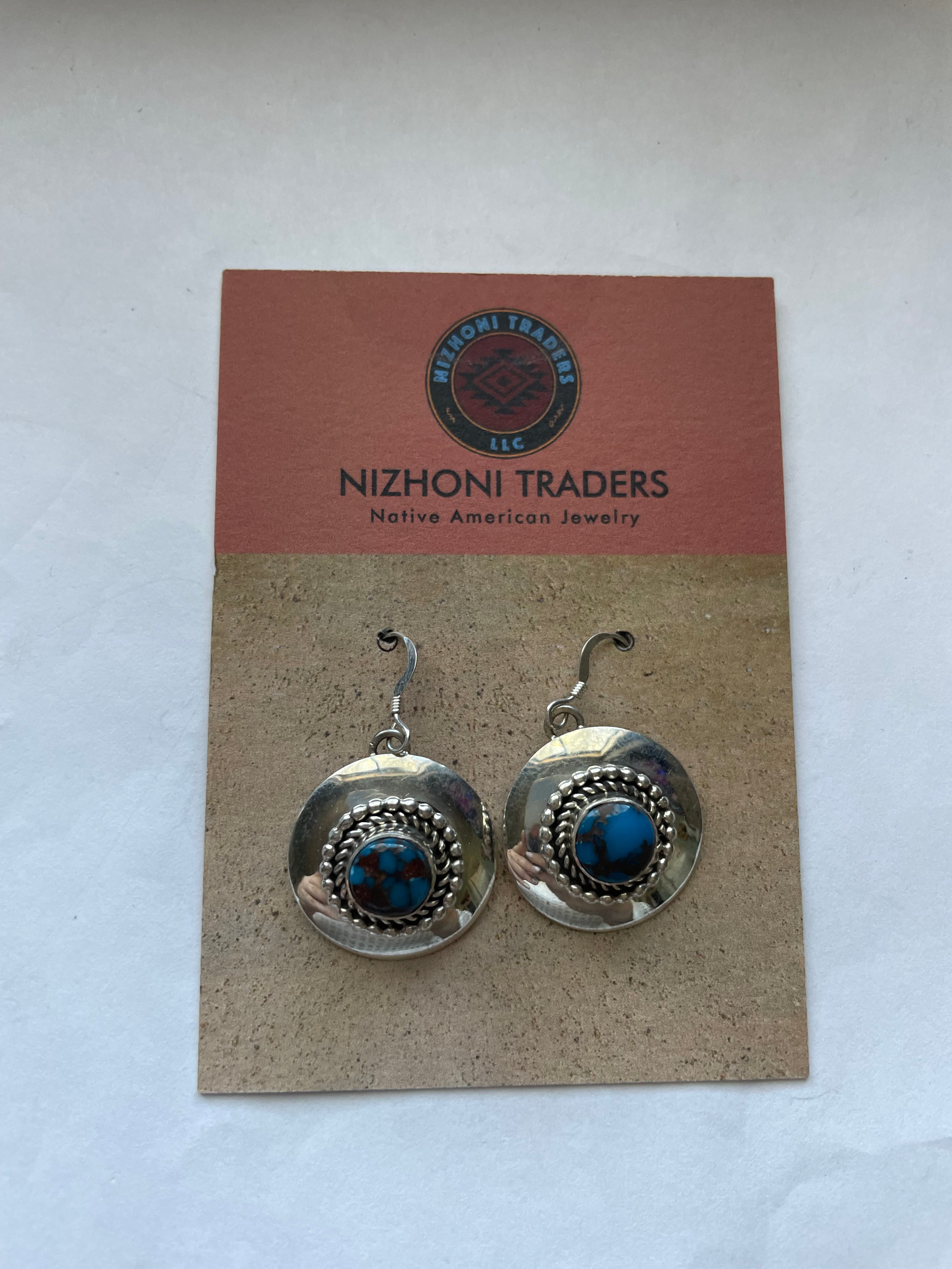 Navajo Kingman Web Turquoise & Sterling Silver Dangle Earrings