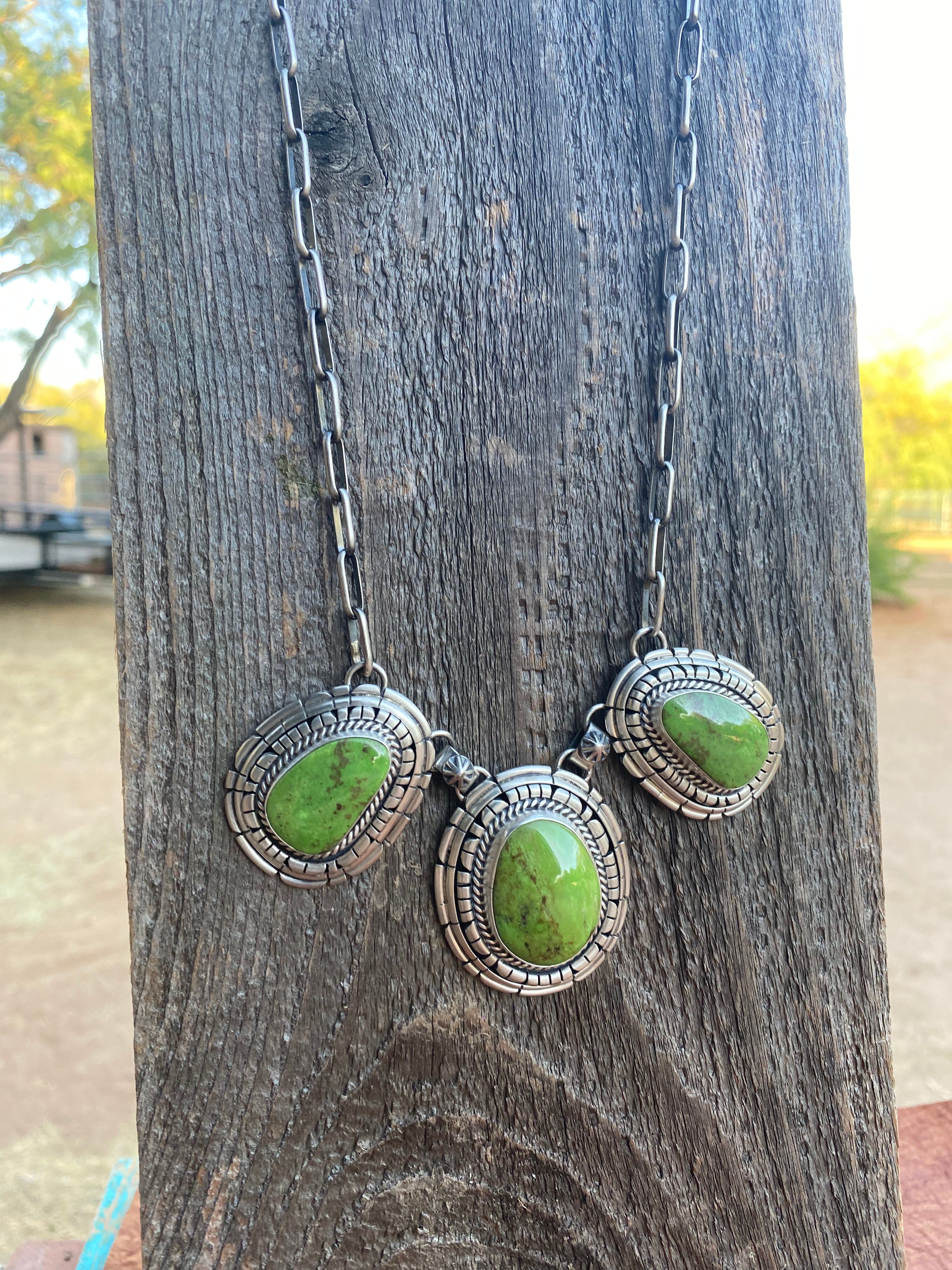 Navajo Gaspeite & Sterling Silver Necklace Set by Larry Kaye