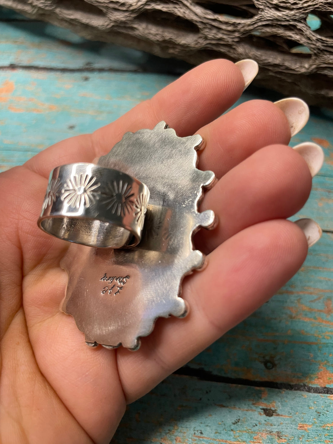 Handcrafted Sterling Silver & White Buffalo Adjustable Ring Signed