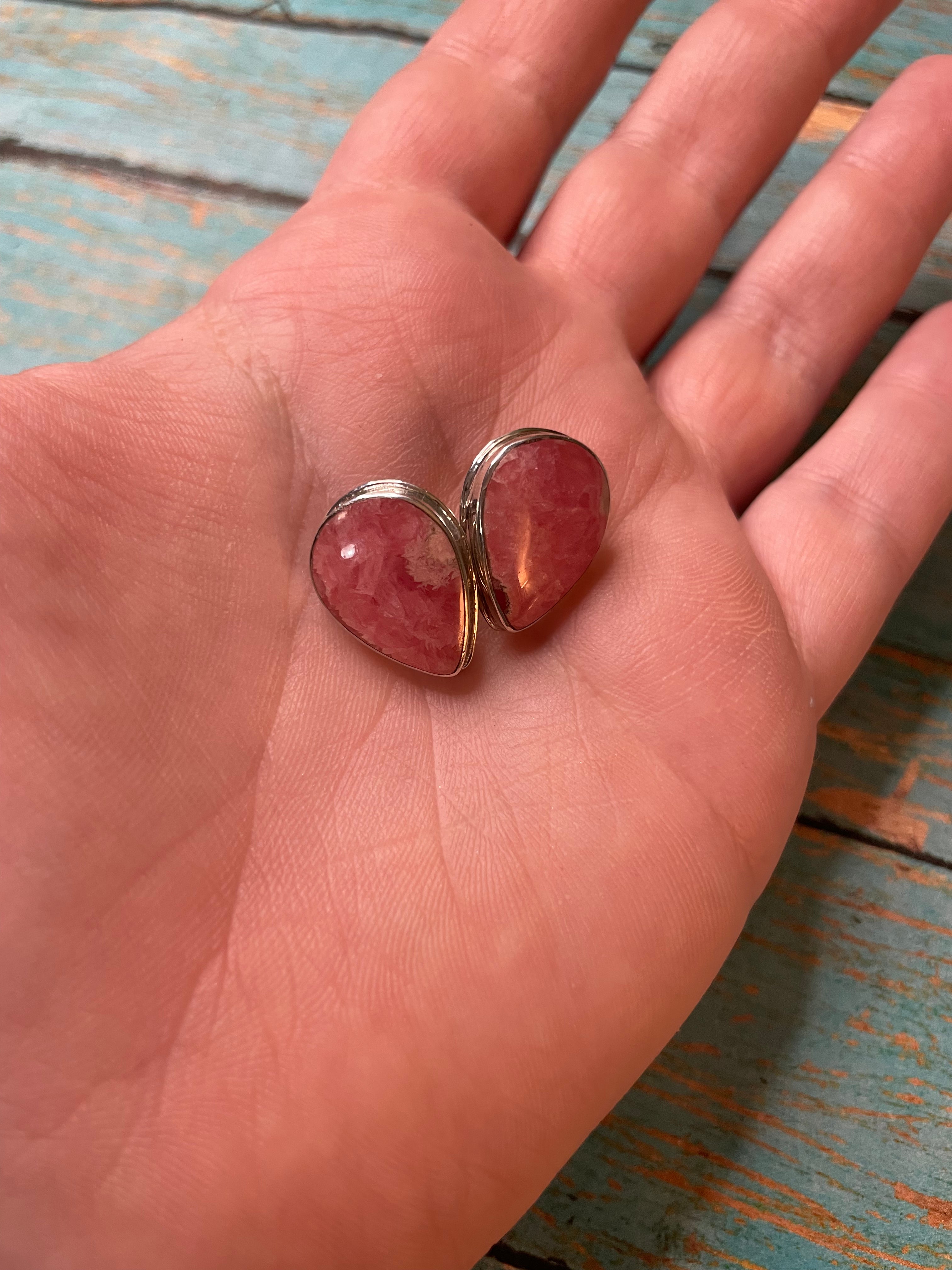 Navajo Rhondite And Sterling Silver Post Clip On Earrings