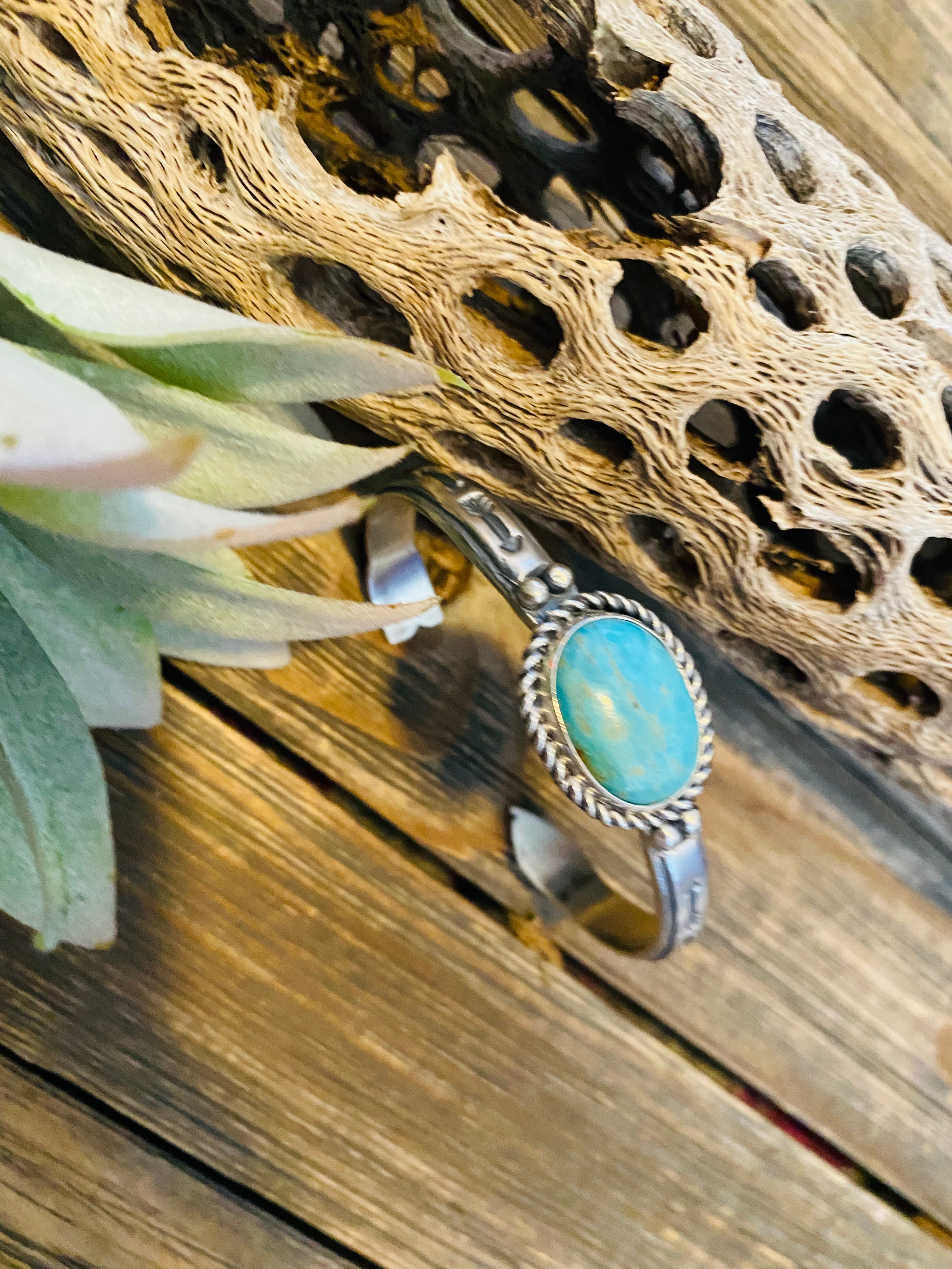 Navajo Sterling Silver & Turquoise Arrow Cuff Bracelet Signed