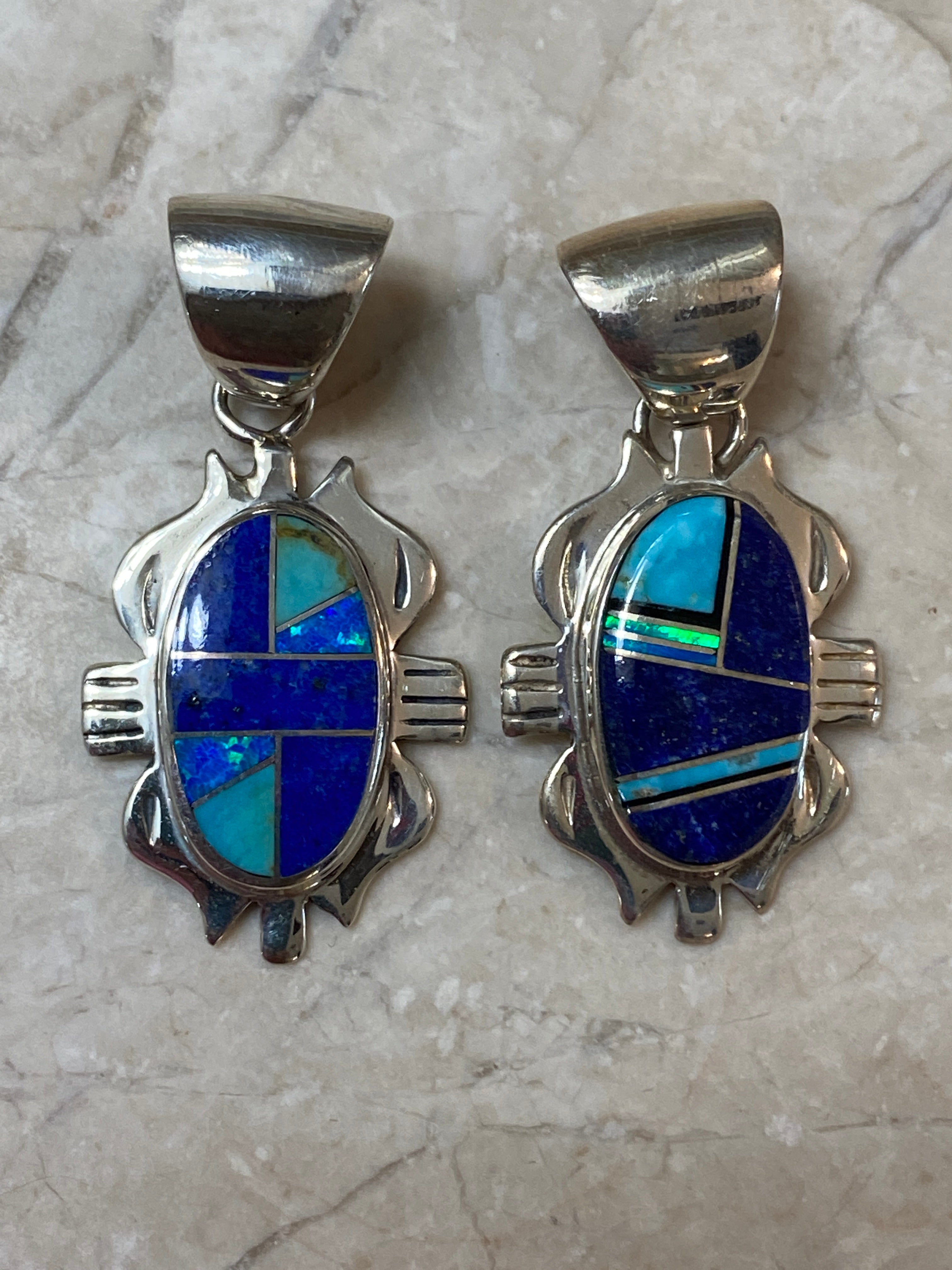 Navajo Lapis, Turquoise, Blue Jagged Opal Oval Pendant