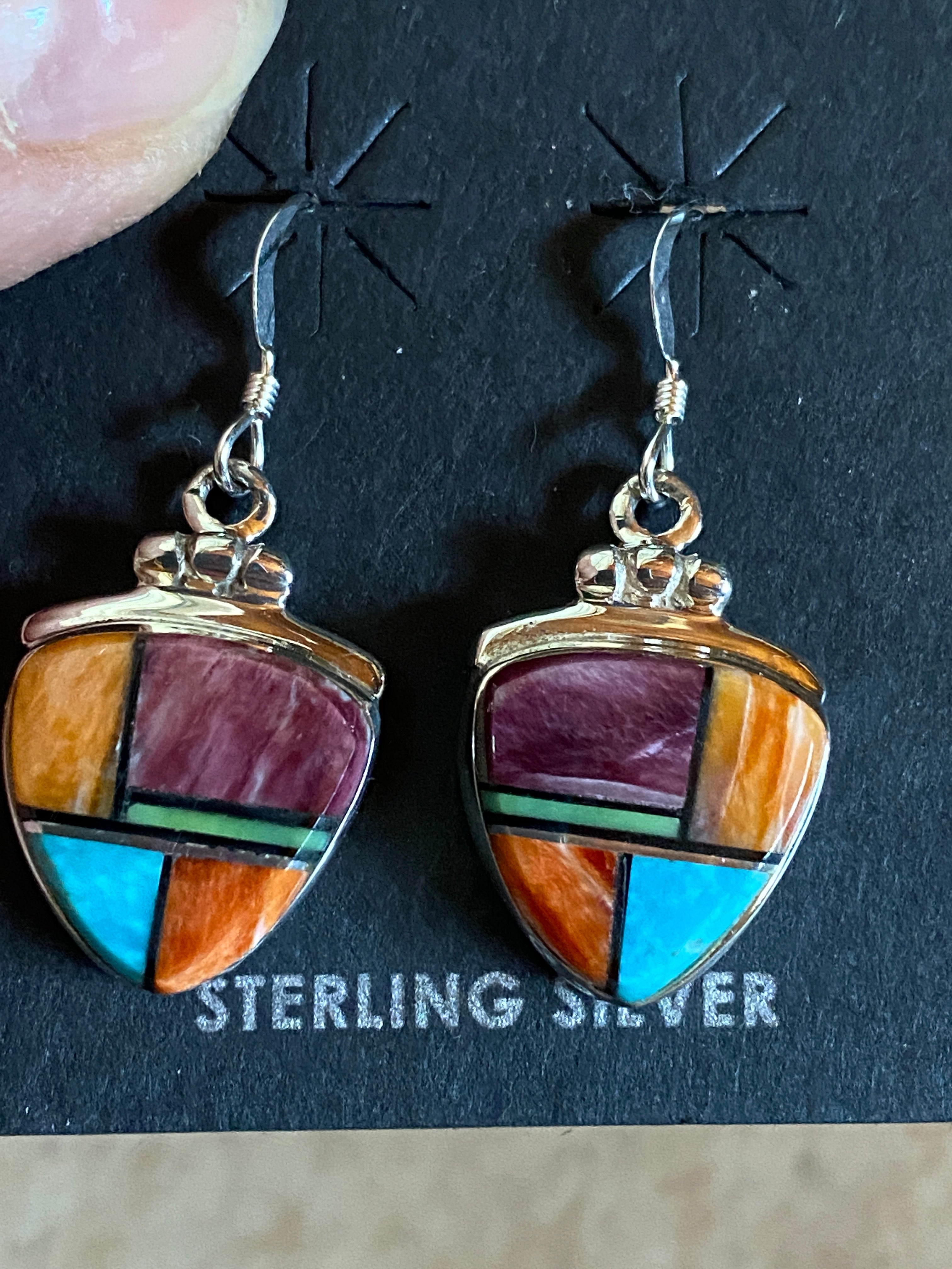 Navajo Turquoise, Orange Spiny Berry Dangle Earrings