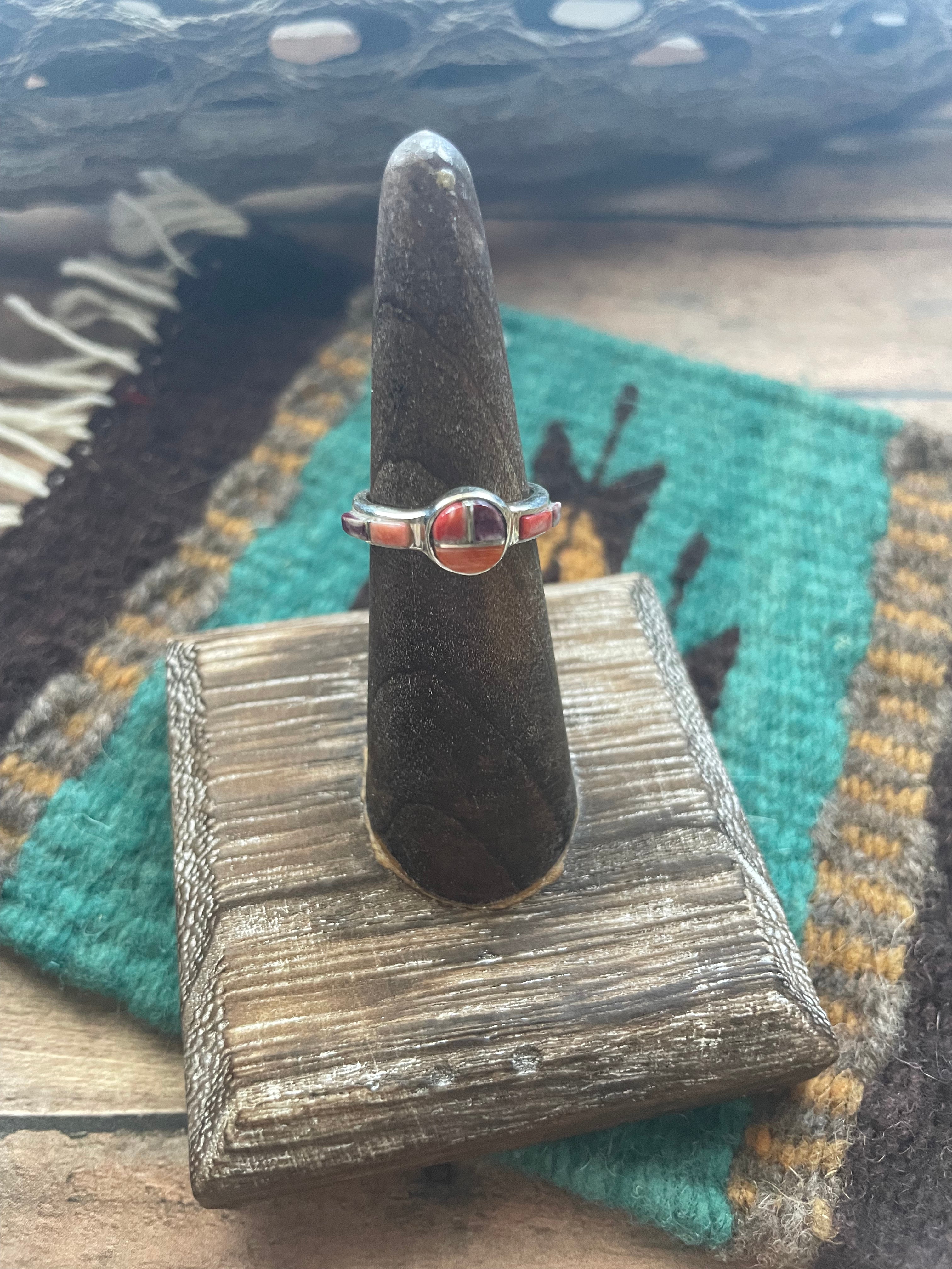 Navajo Sterling Silver & Multi Stone Inlay Ring Size 5.5