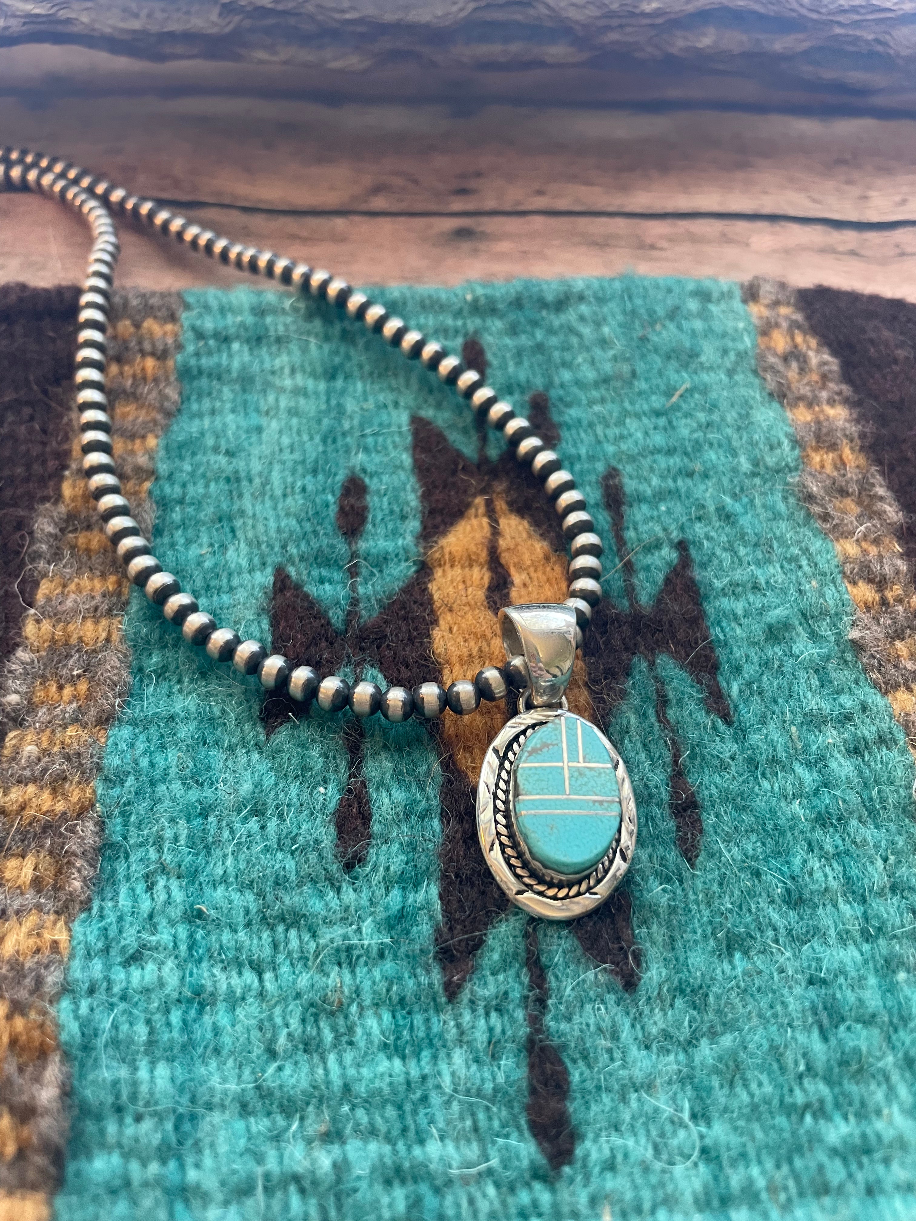 Navajo Number 8 Turquoise Inlay & Sterling Silver Pendant