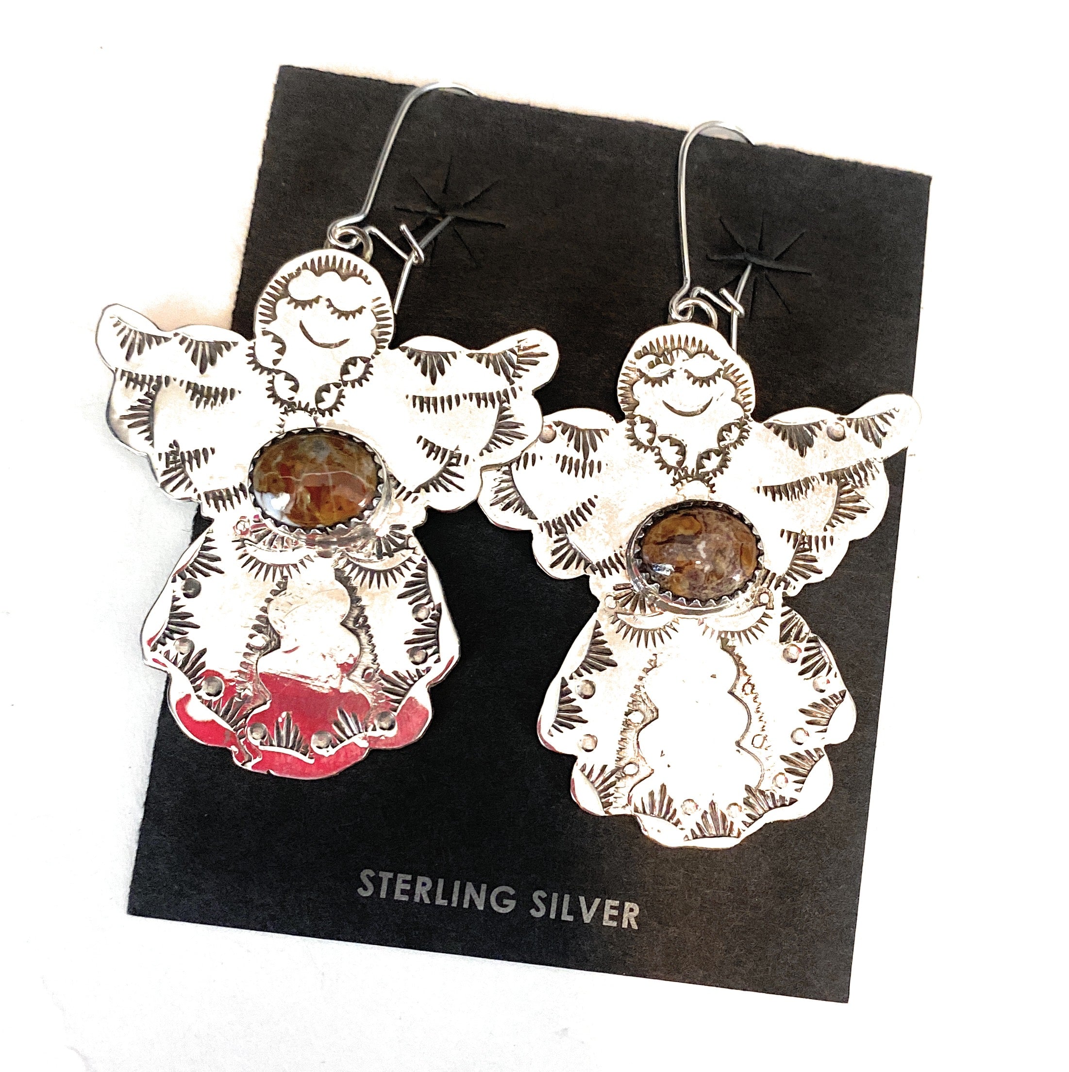 Navajo Jasper & Sterling Silver Angel Dangle Earrings