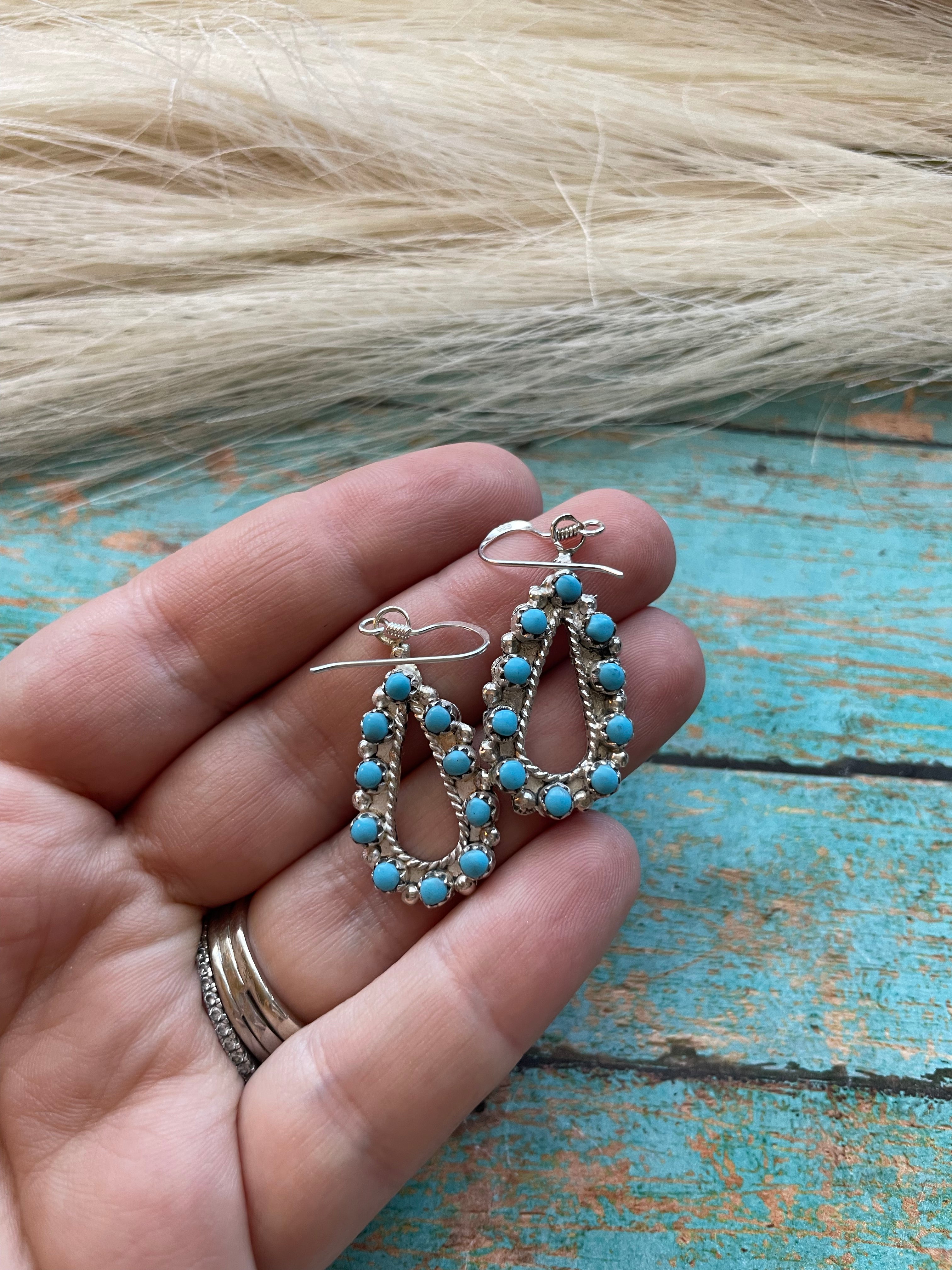 Zuni Sterling Silver & Turquoise Dangle Earrings