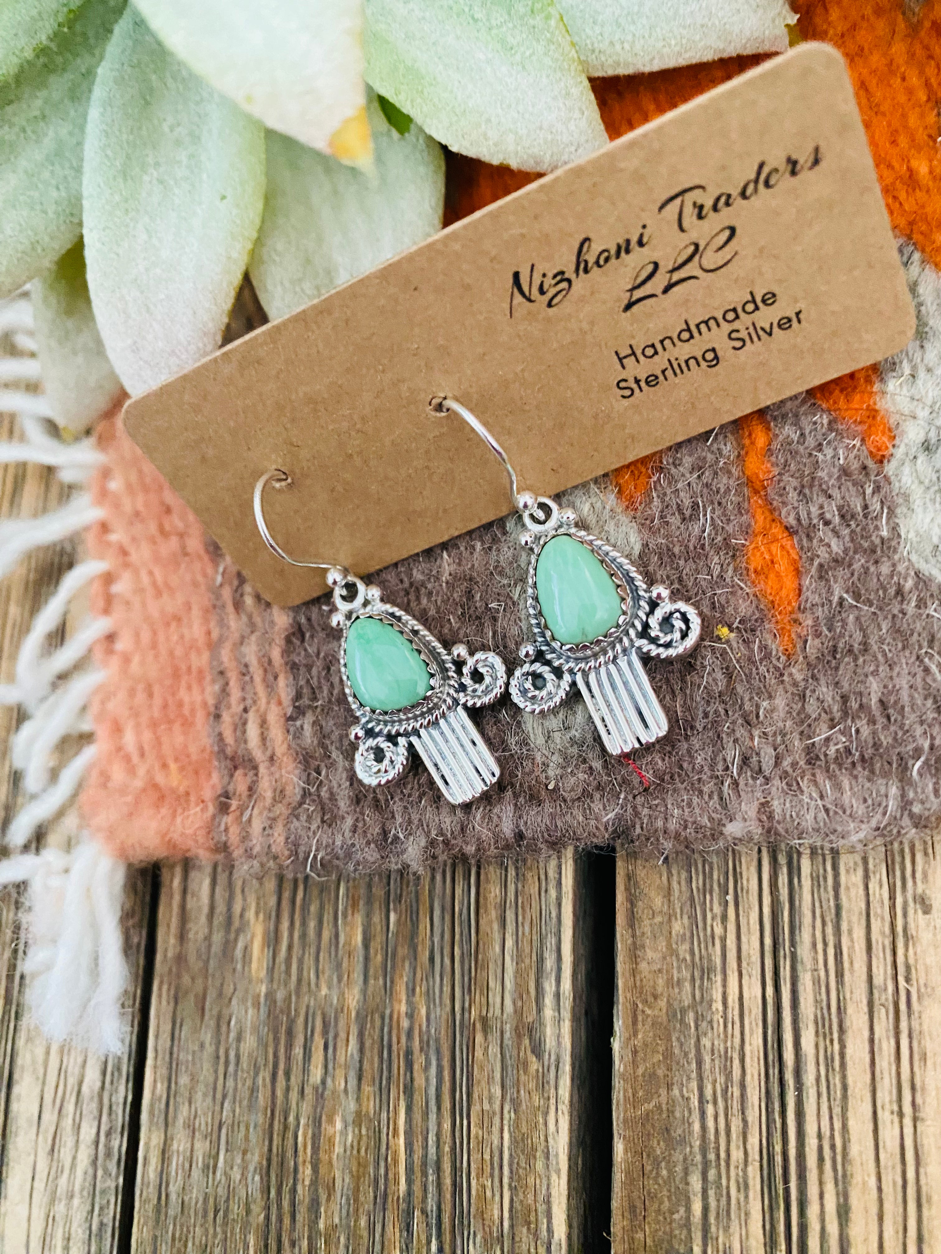 Handmade Gaspeite & Sterling Silver Dangle Earrings