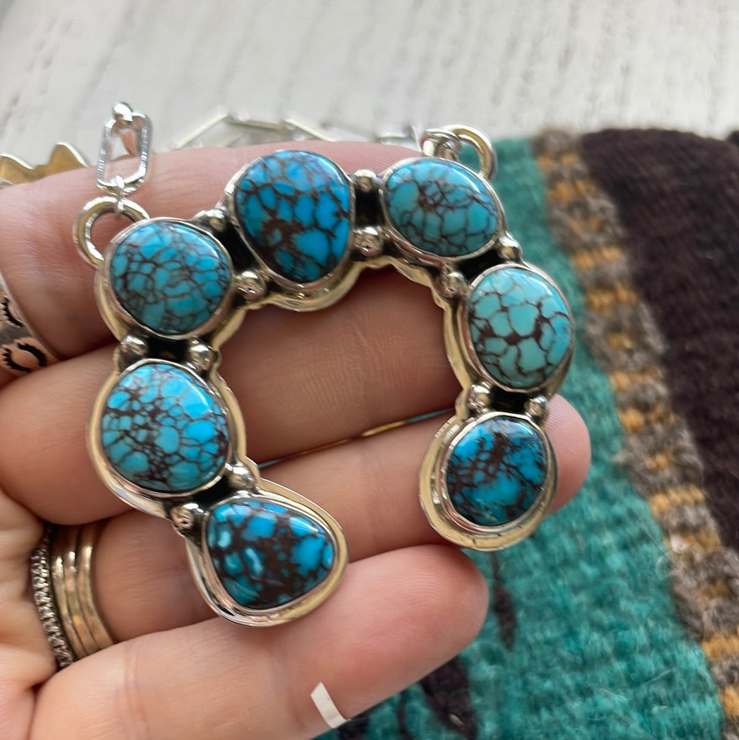 Navajo Sterling Silver & Turquoise Naja Necklace Signed