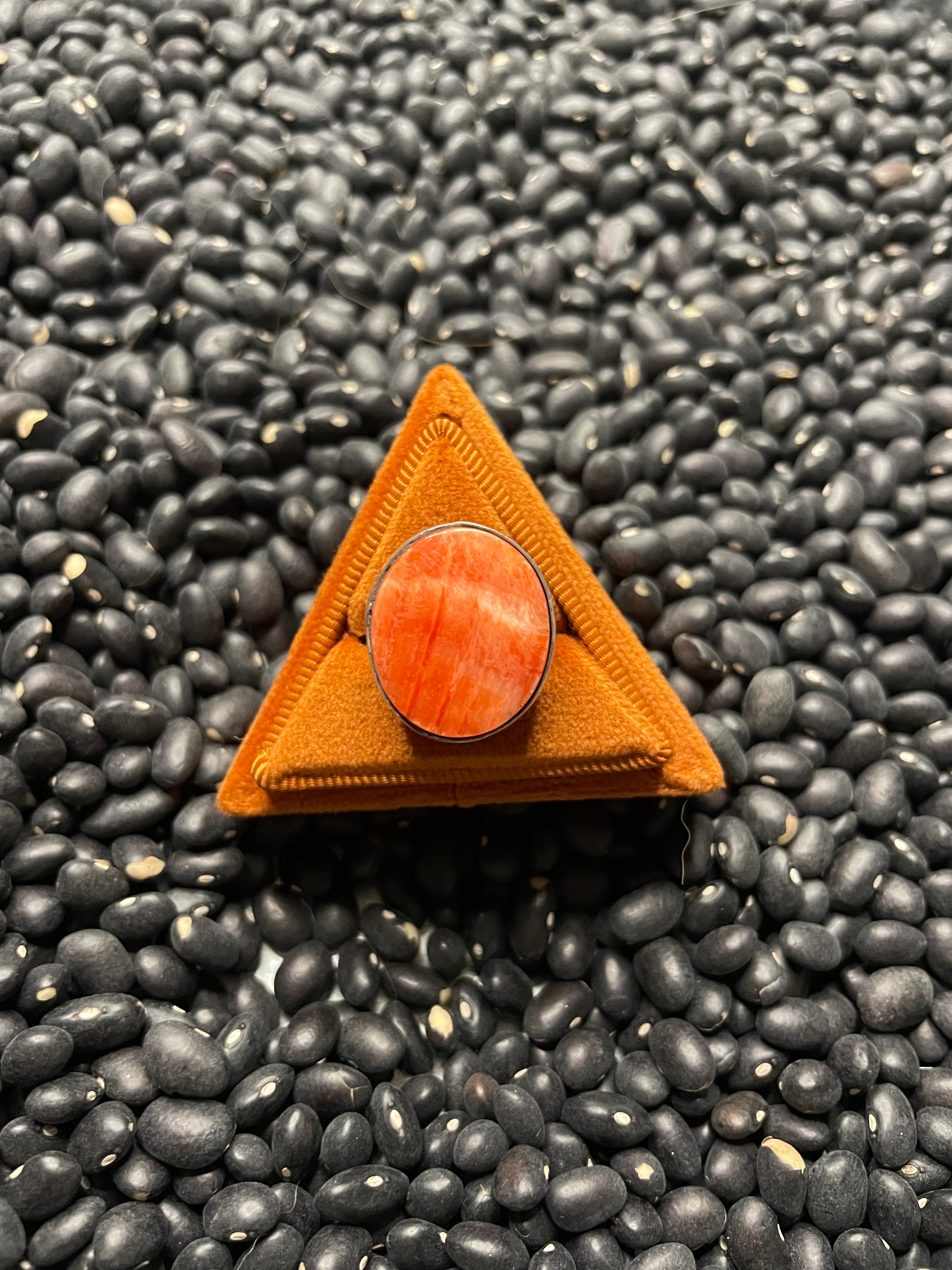 Navajo Sterling Silver And Orange Spiny Ring Size 6.5