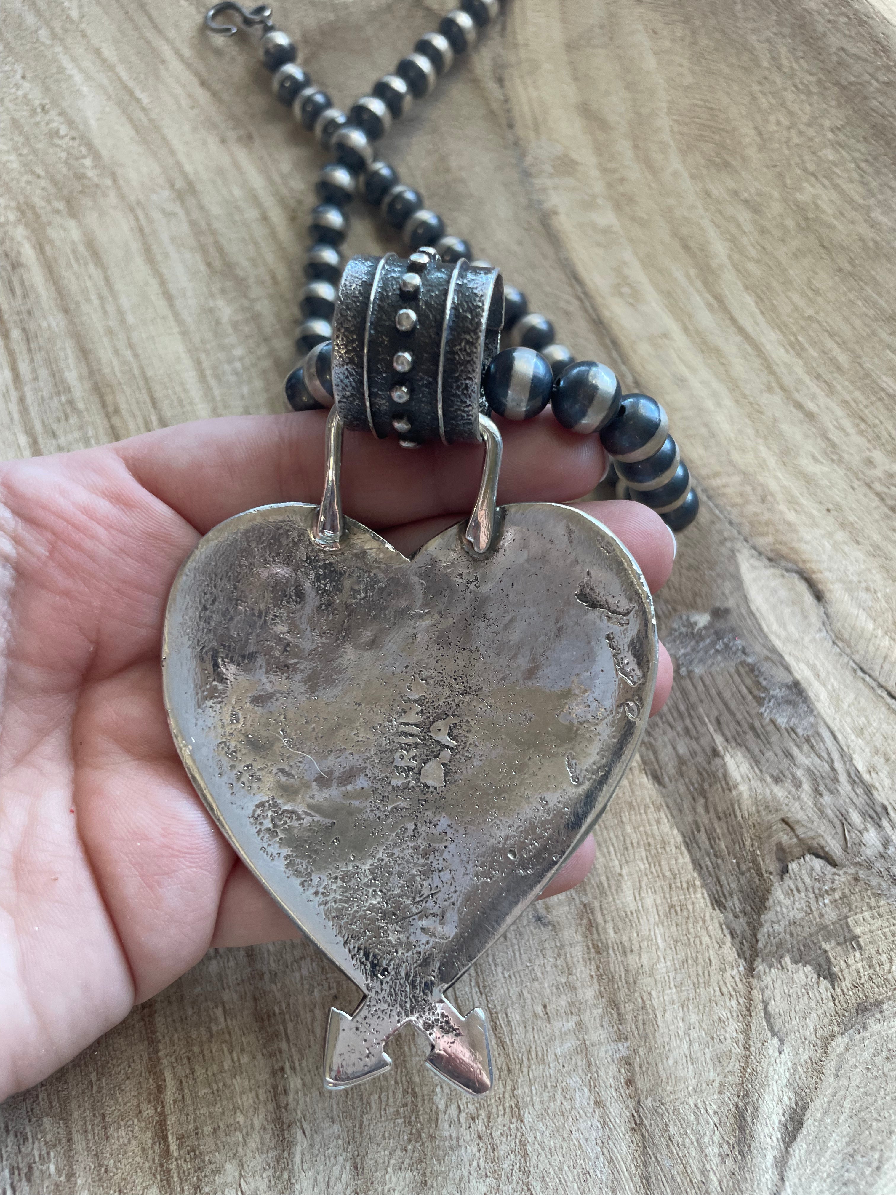 Navajo Sterling Silver Heart Pendant Signed