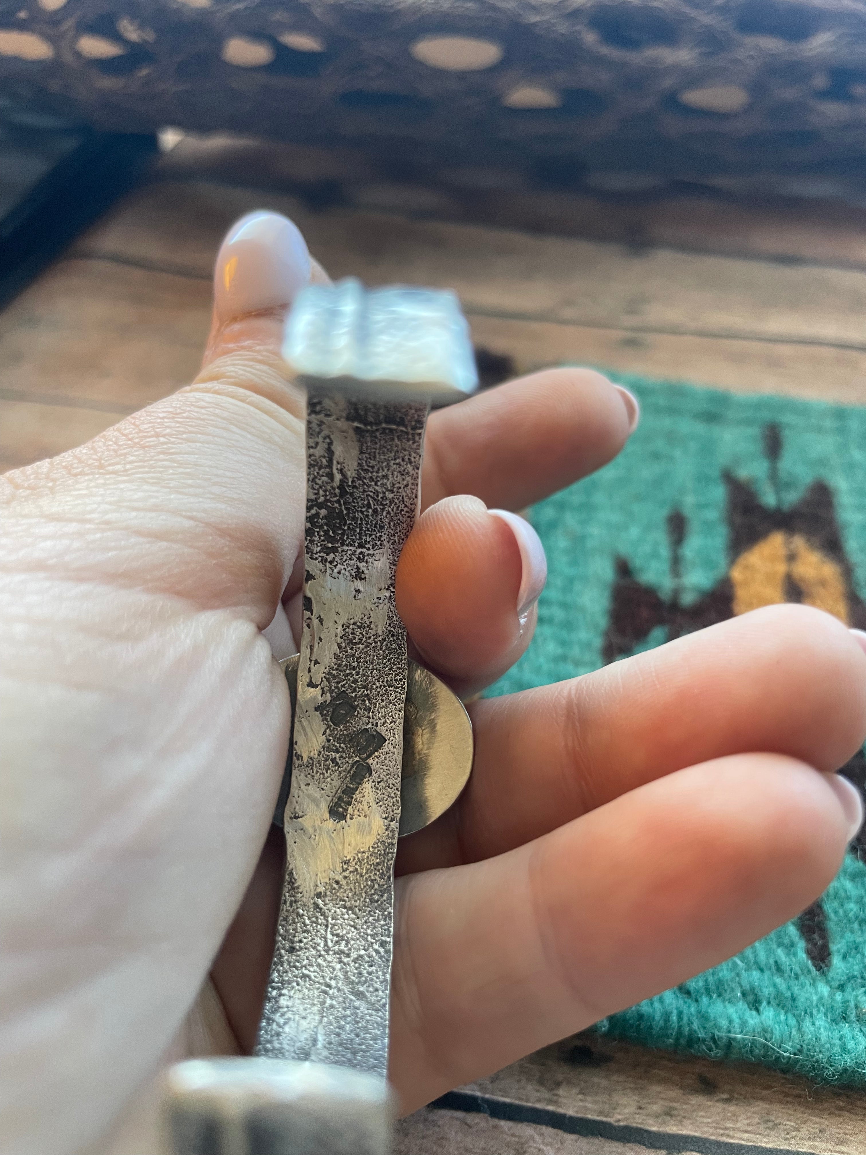 Navajo Golden Hills & Sterling Silver Tufa Cast Cuff Bracelet Signed