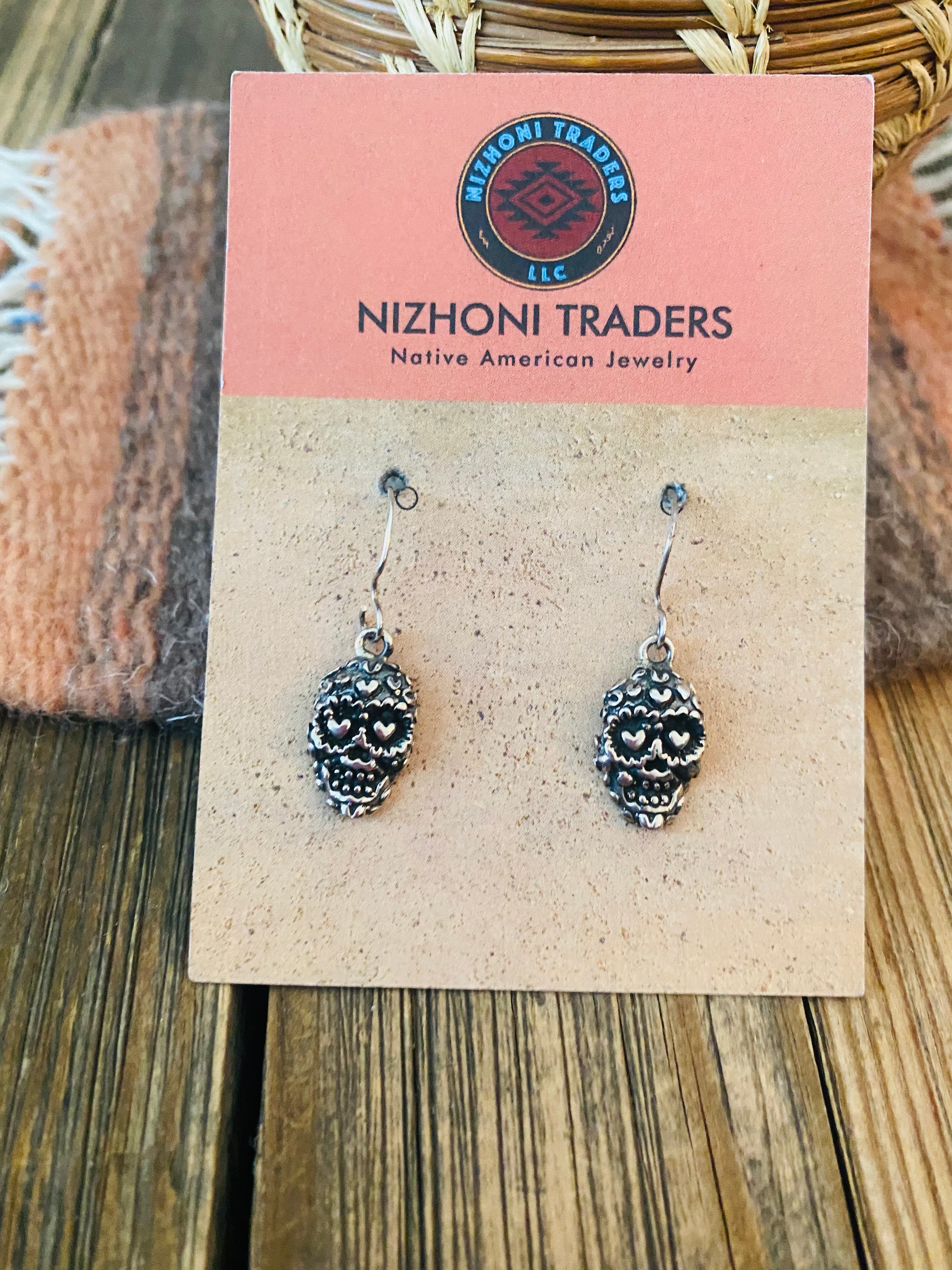 Handmade Sterling Silver Skull Dangle Earrings