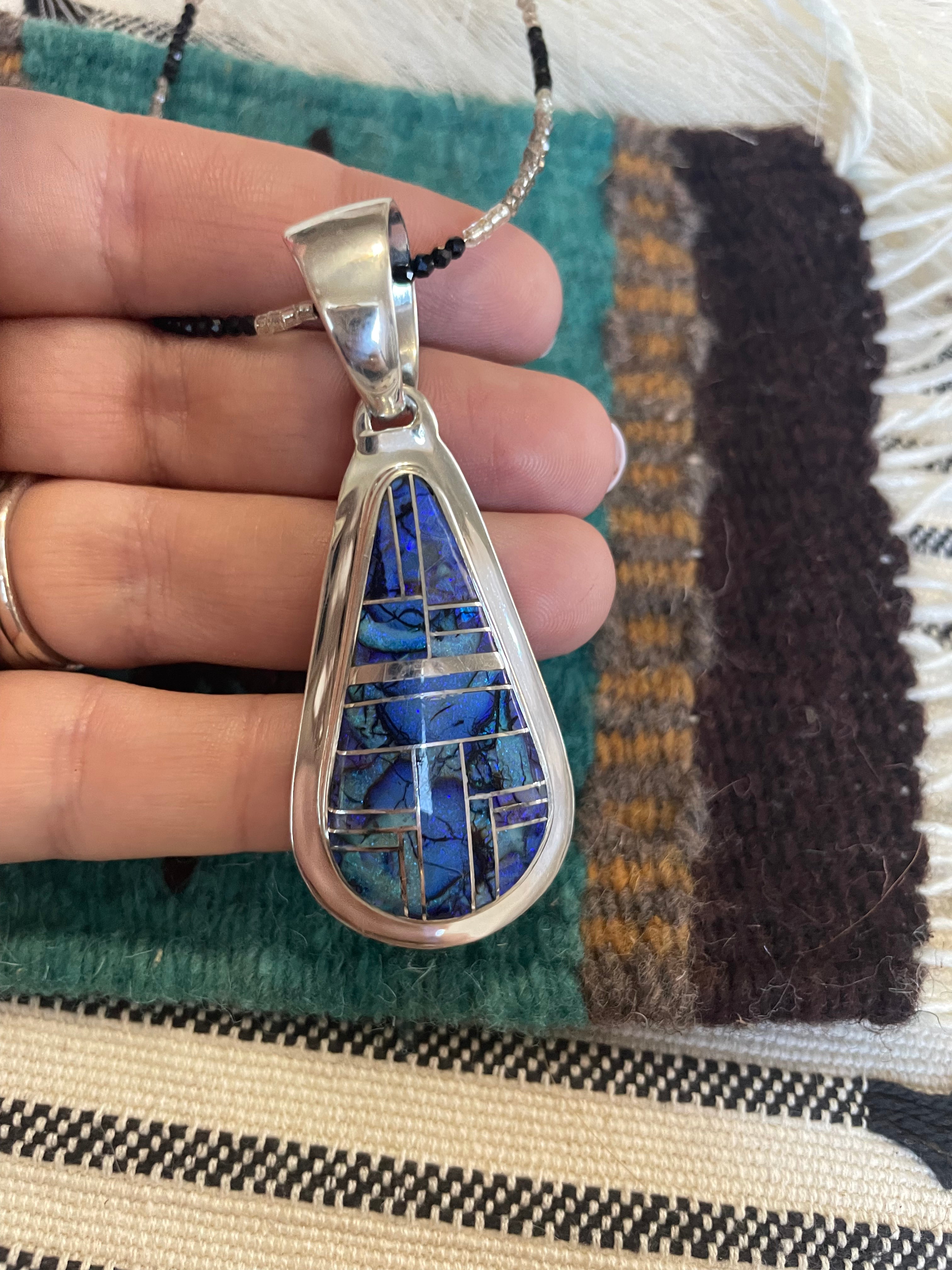 Navajo Sterling Silver & Blue Opal Inlay Pendant