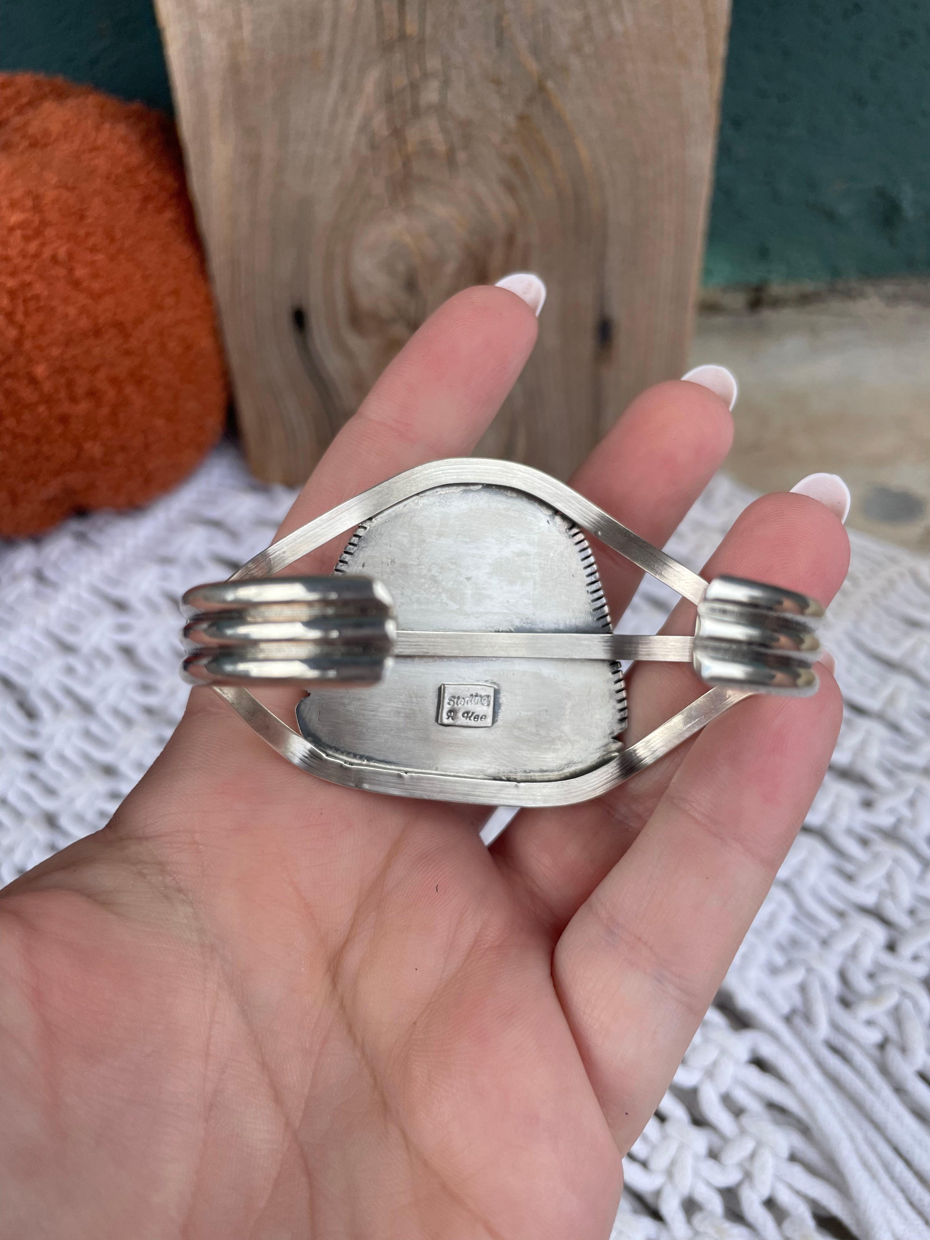 Navajo Sterling Silver And White Buffalo Adjustable Cuff Bracelet