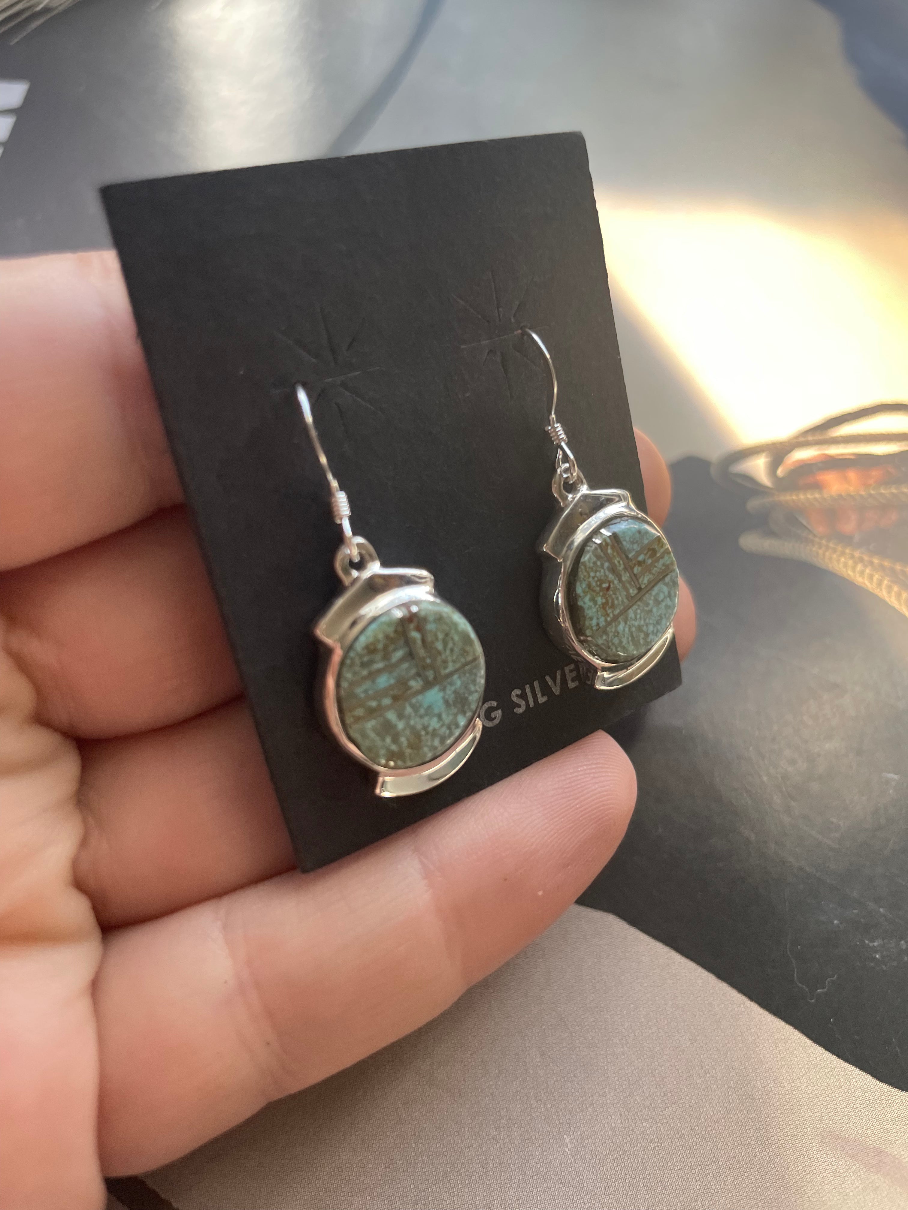 Navajo Number 8 Turquoise & Sterling Silver Dangle Earrings