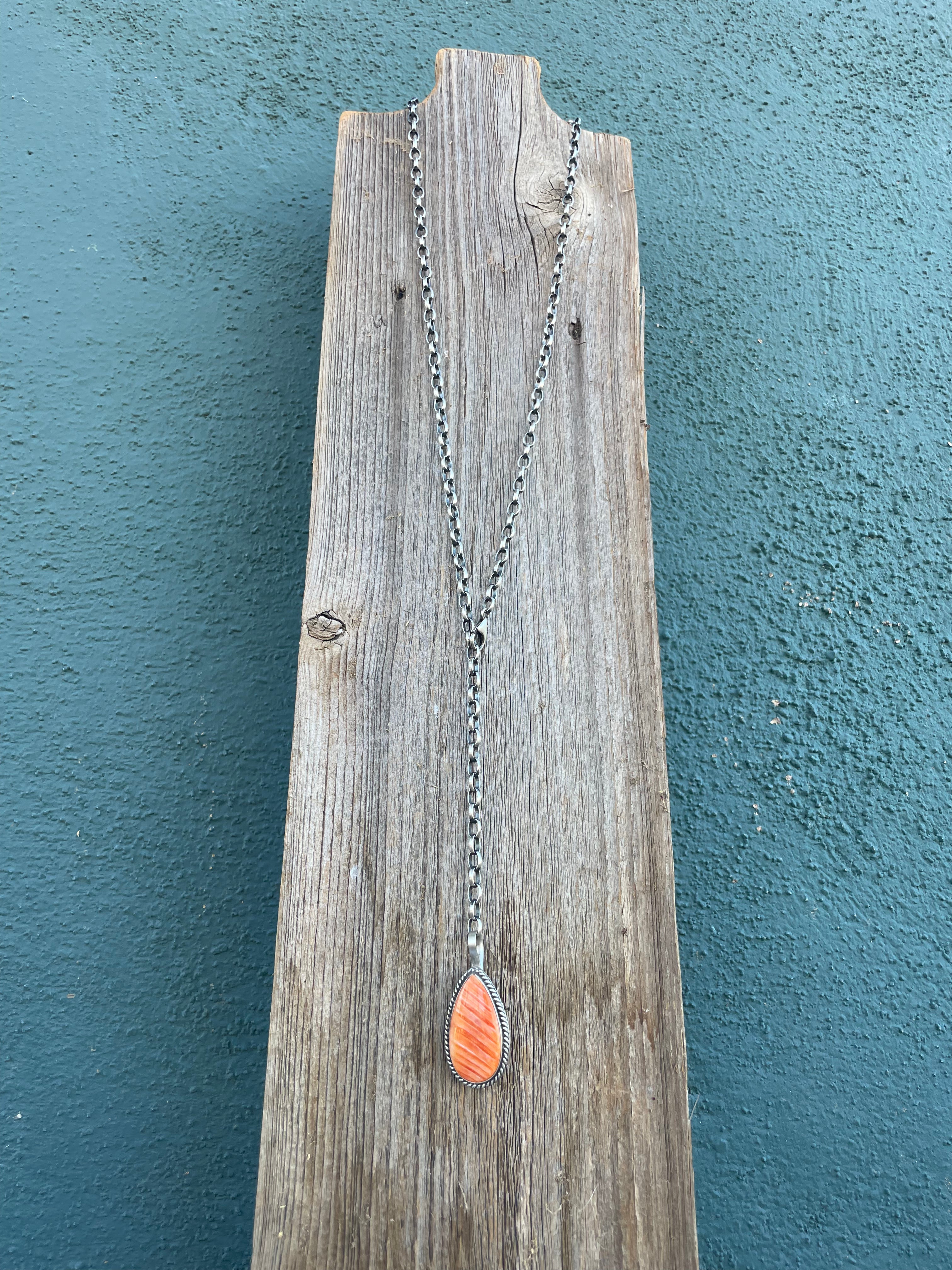 Navajo Handmade Orange Spiny And Sterling Silver Necklace By Emer Thompson