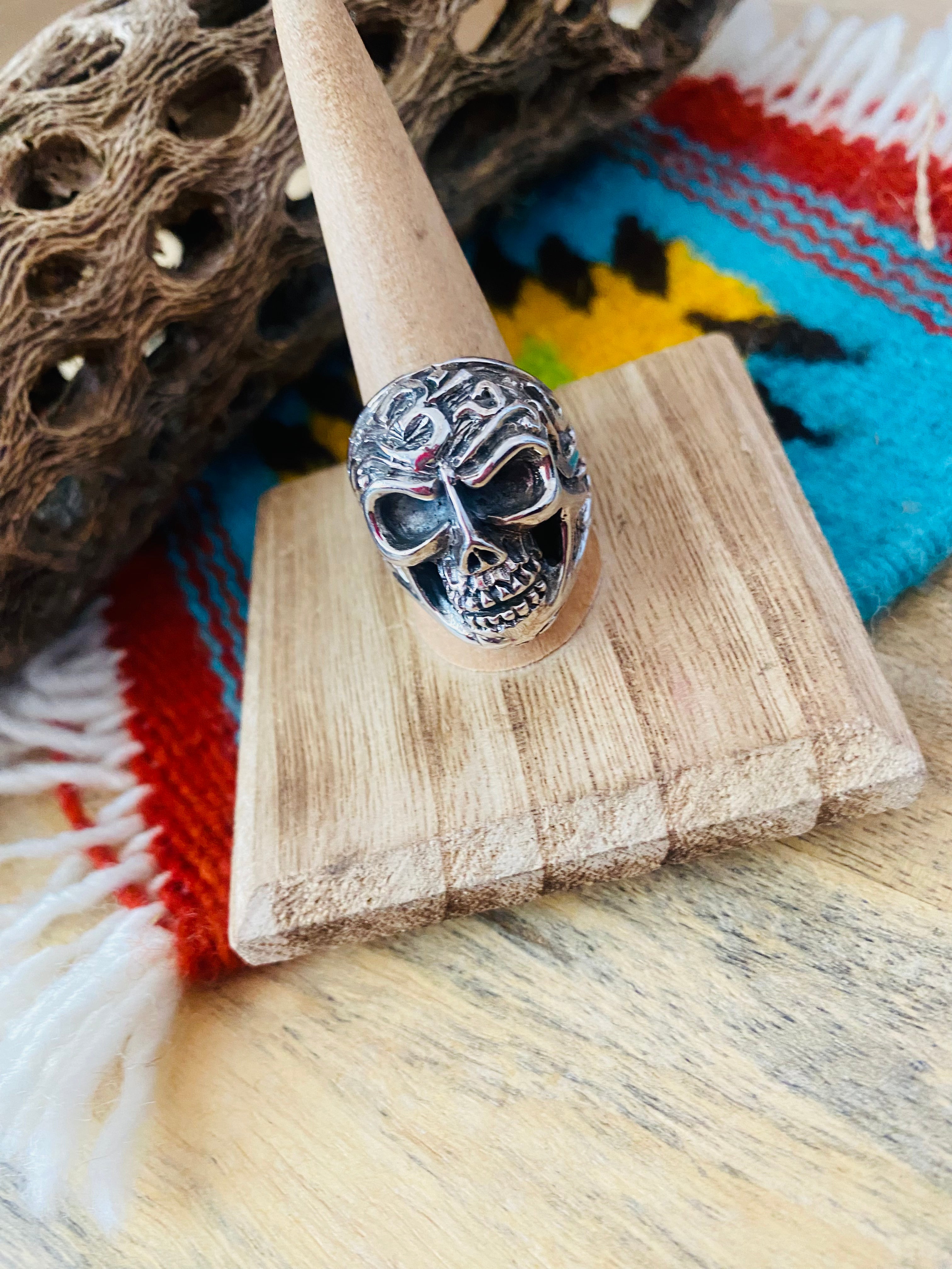 Handmade Sterling Silver Skull Ring Size 10.25