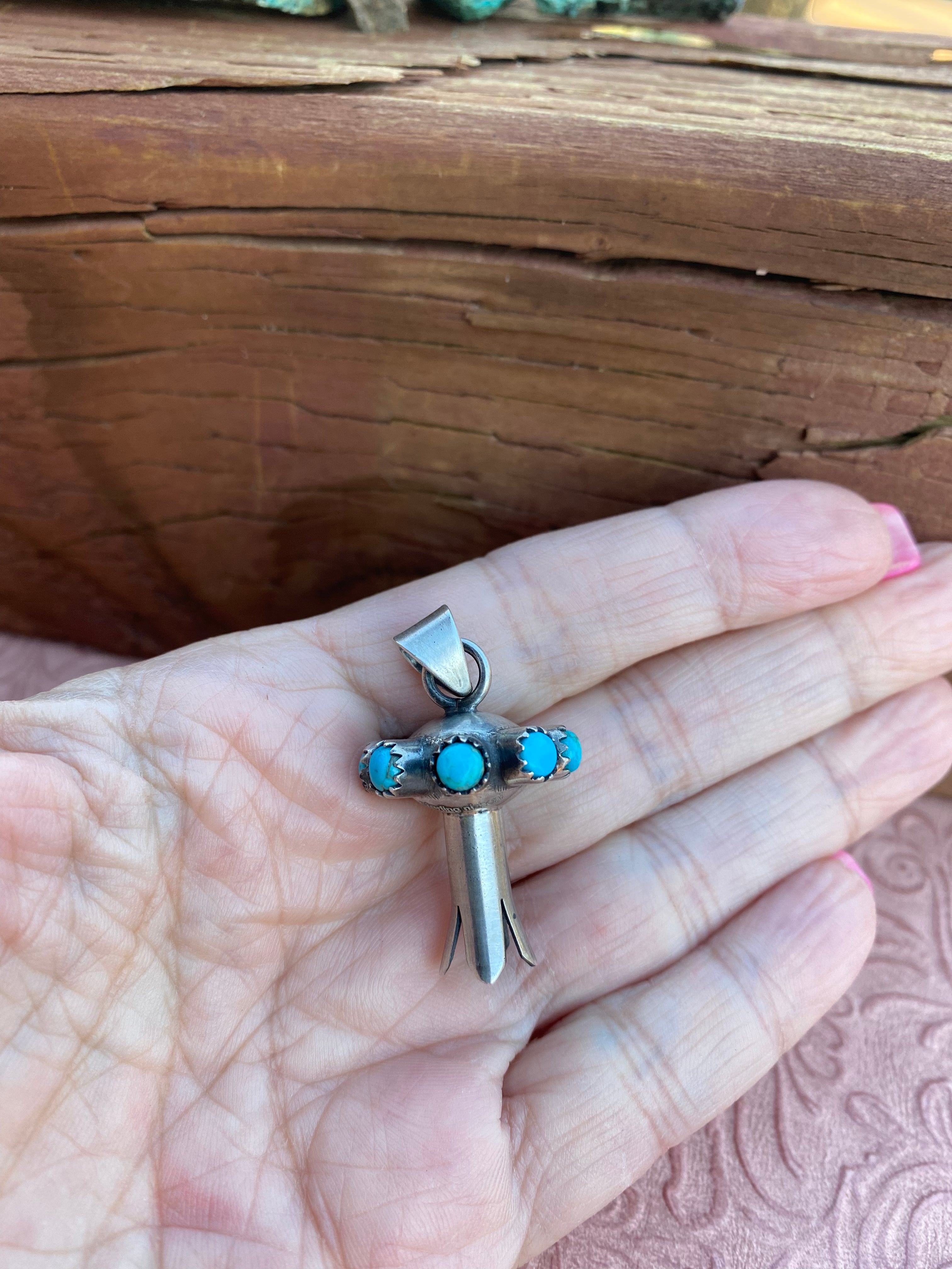 Handmade Sterling Silver & Natural Turquoise Blossom Pendant