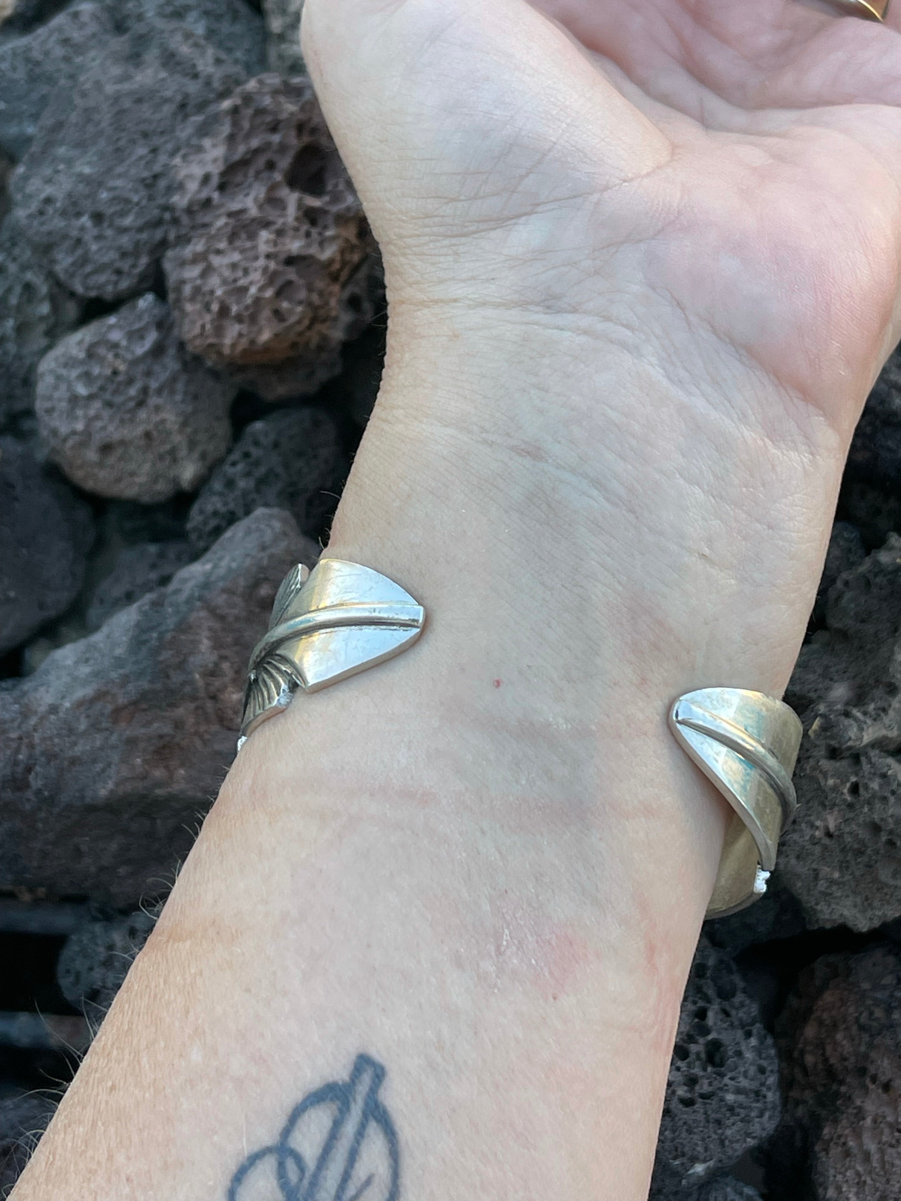 Navajo Sterling Silver Hand Crafted Feather Bracelet Cuff