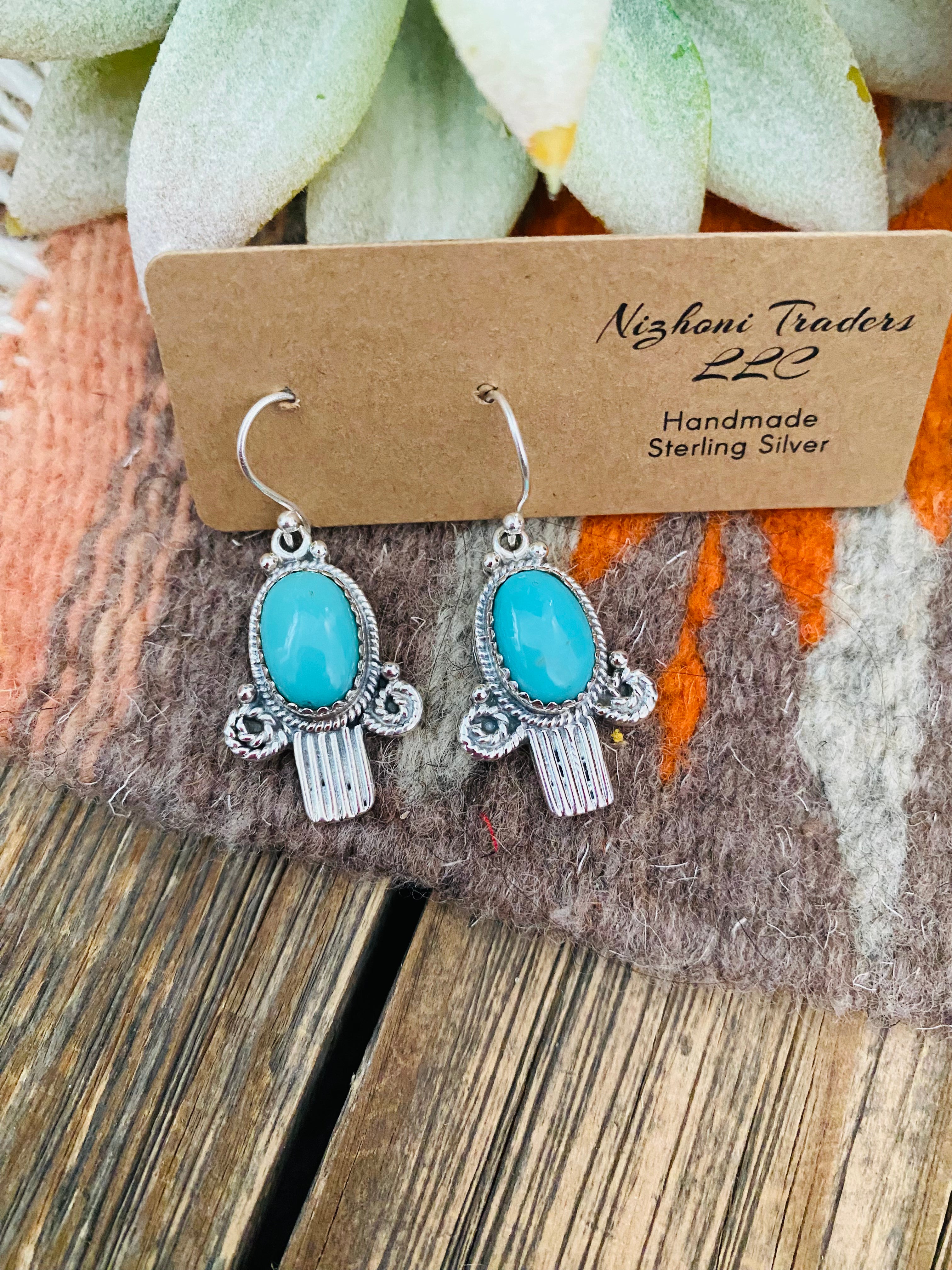 Handmade Turquoise & Sterling Silver Dangle Earrings