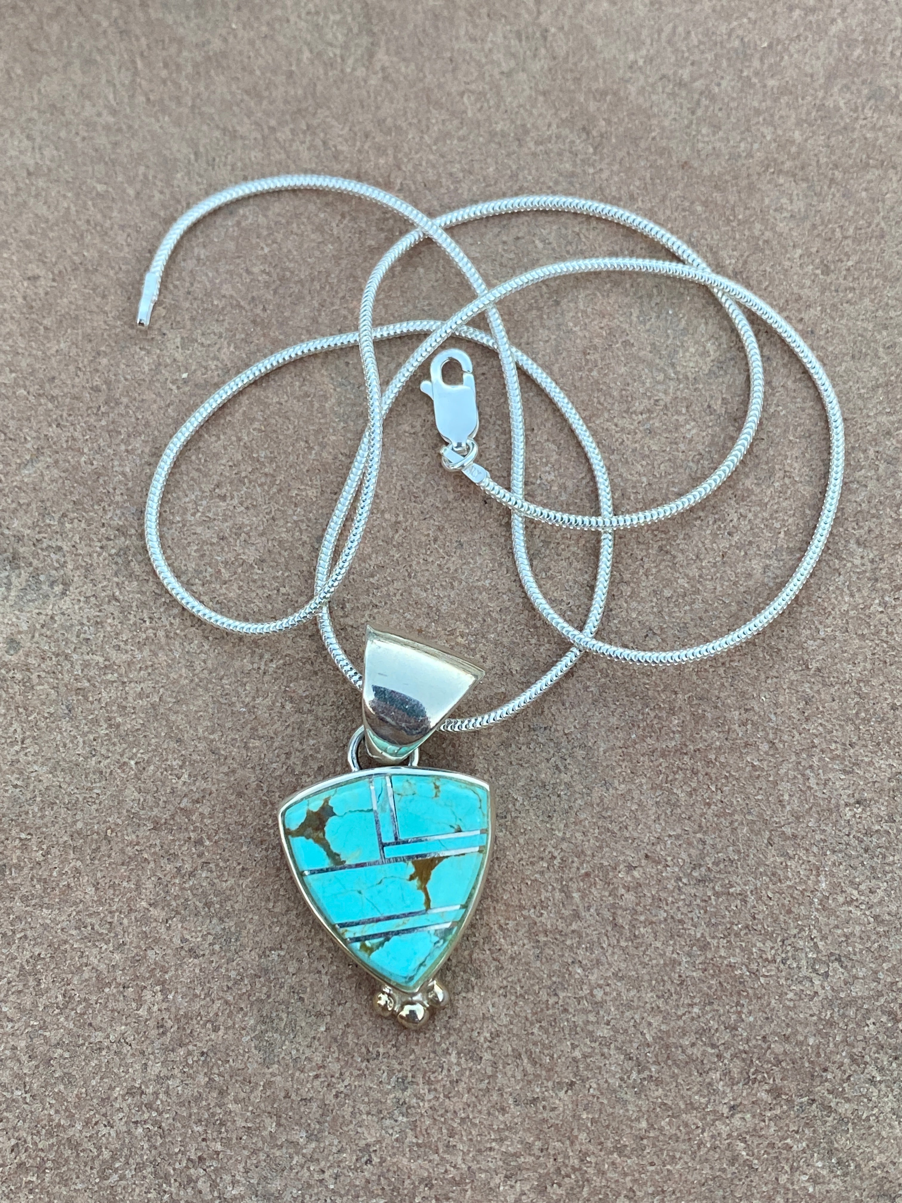 Navajo Turquoise 8 & Sterling Silver Triangle Pendant