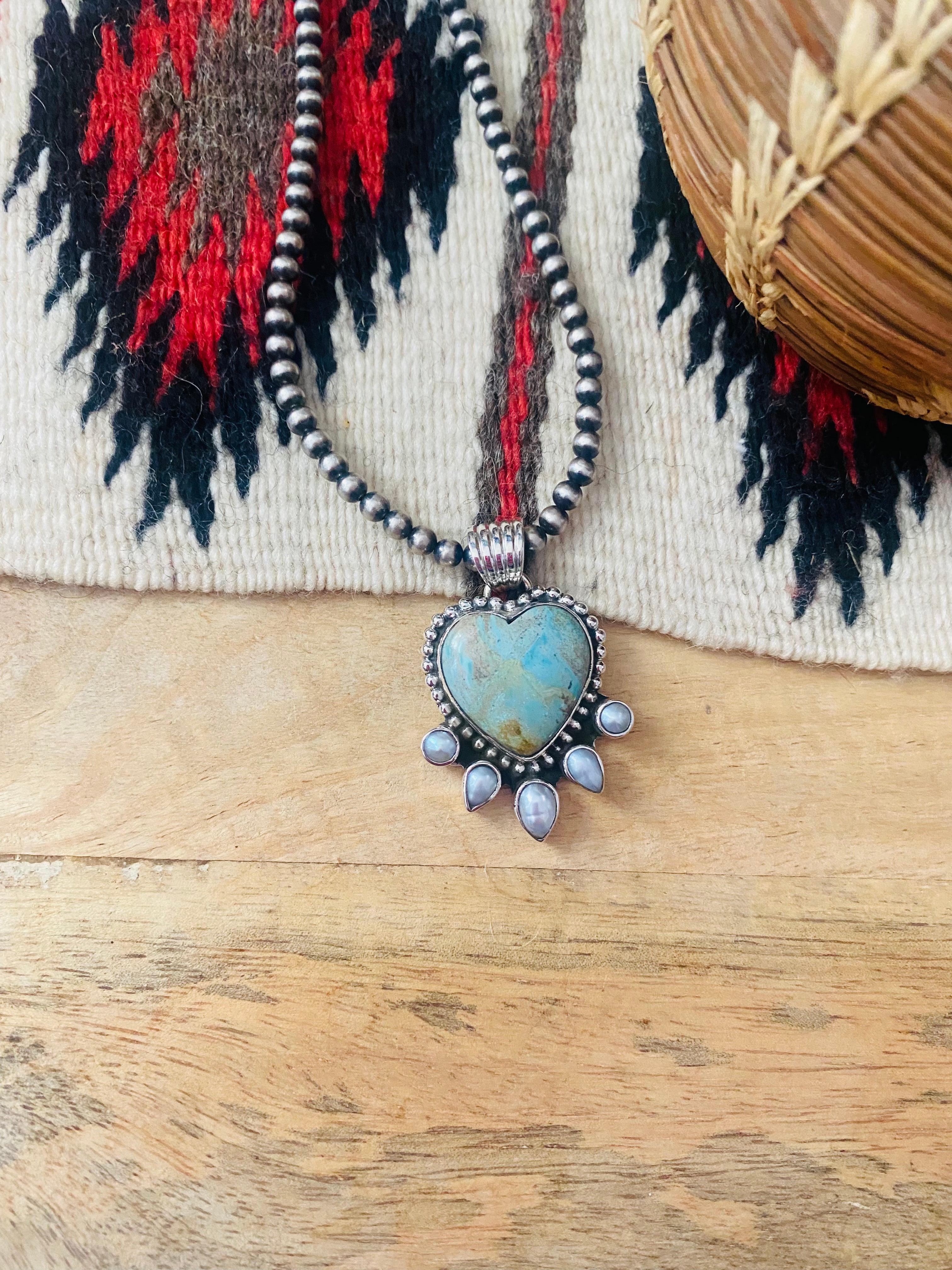 Australian Turquoise & Pearl Heart Pendant