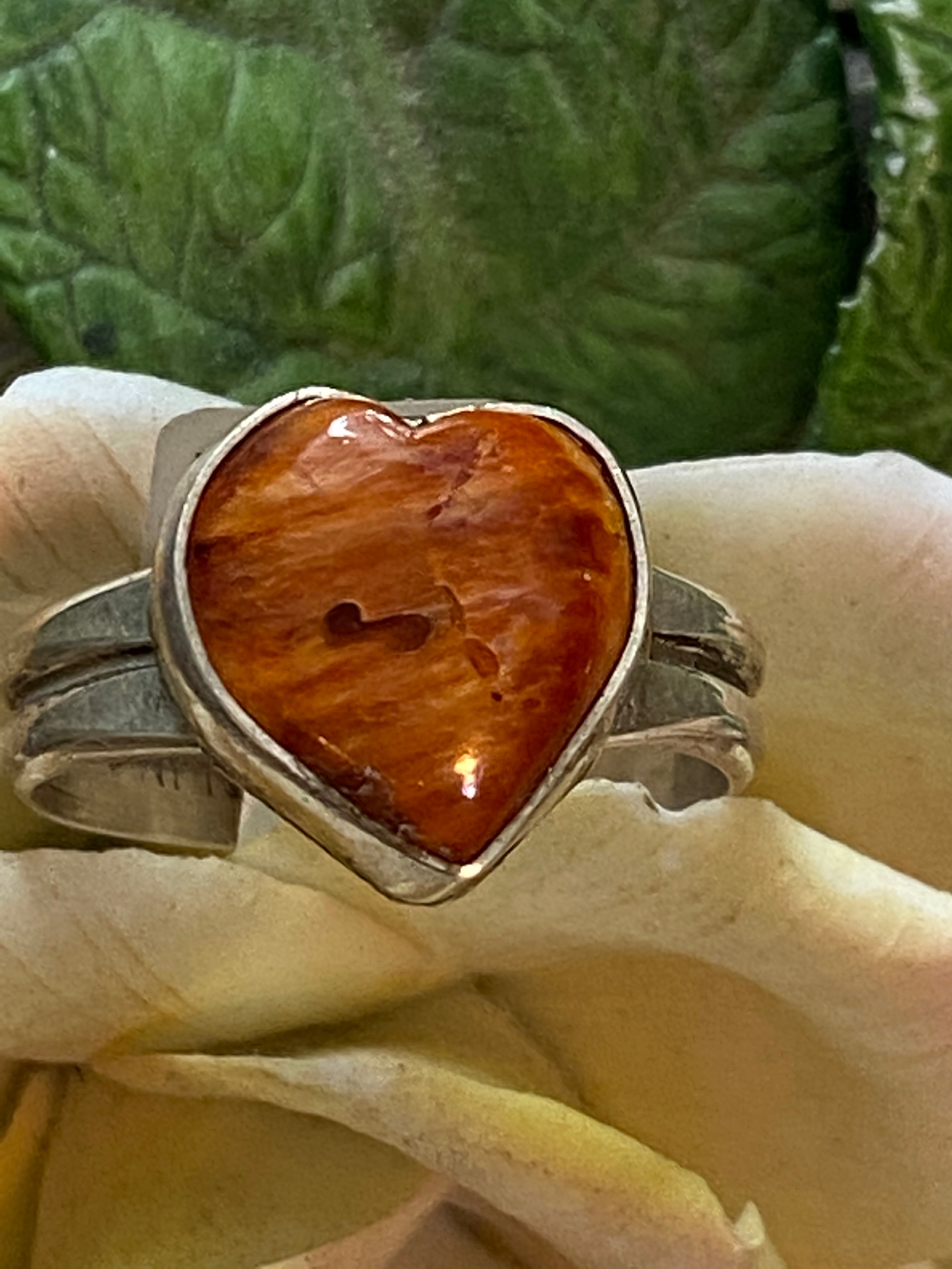 Navajo Orange Spiny Sterling Heart Ring 11