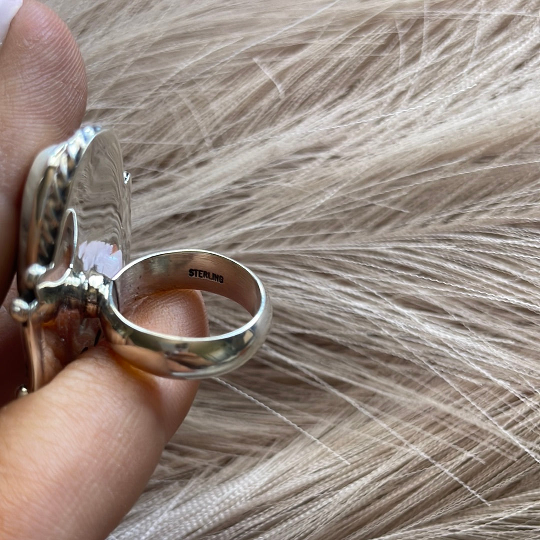 Navajo White Buffalo & Sterling Silver Ring Size 6