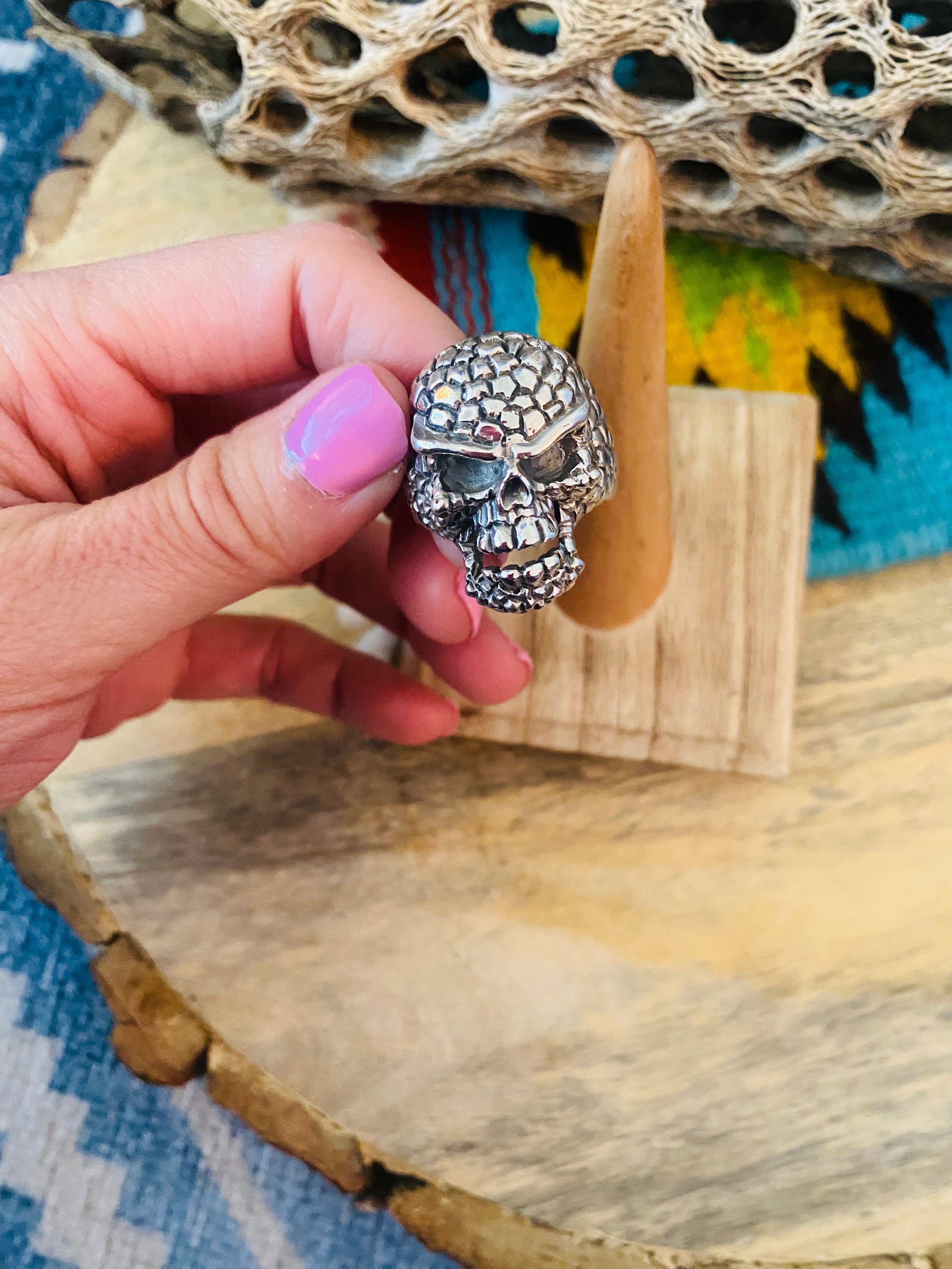 Handmade Sterling Silver Skull Ring Size 10.25