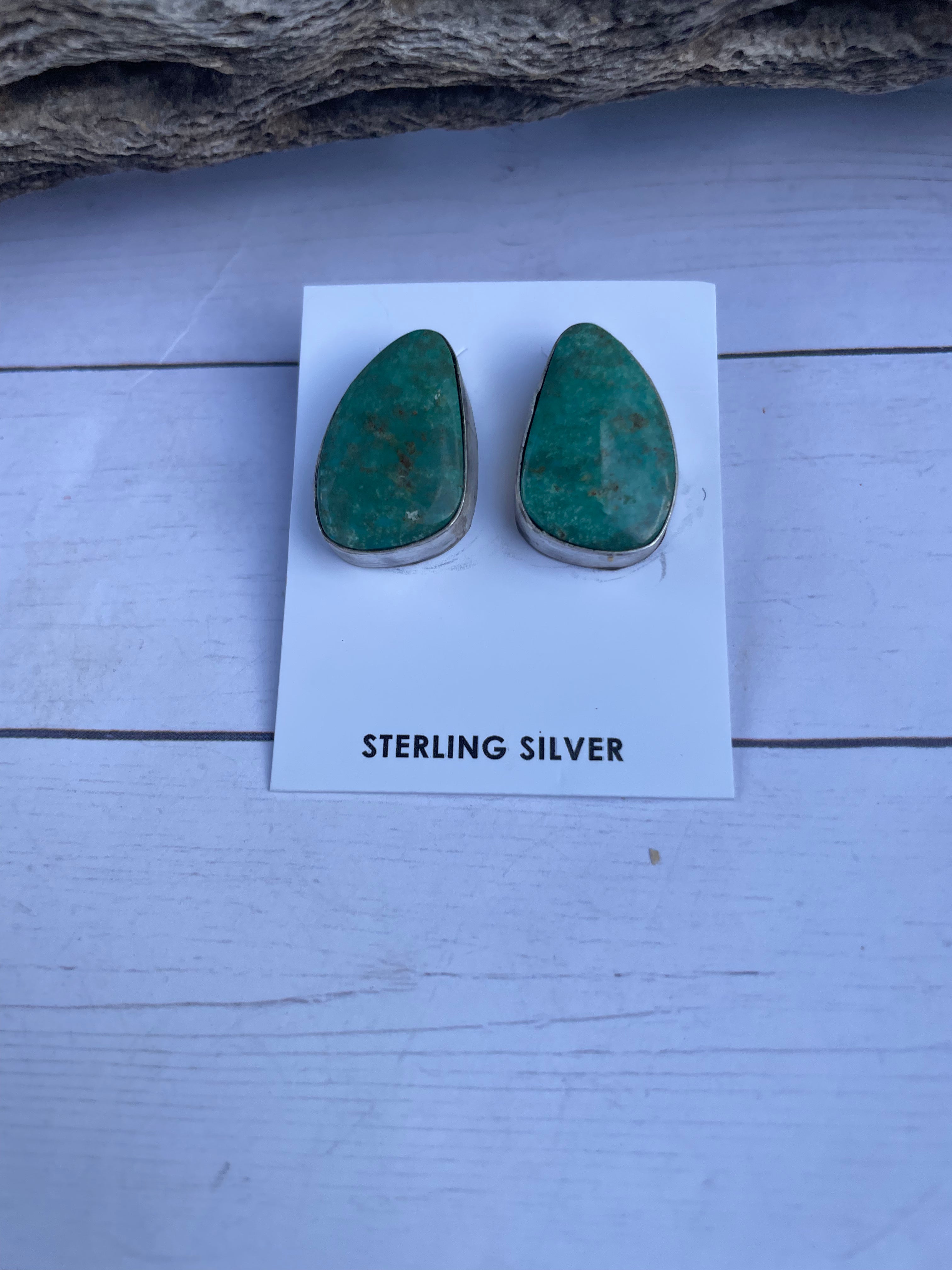 Navajo Turquoise And Sterling Silver Post Earrings