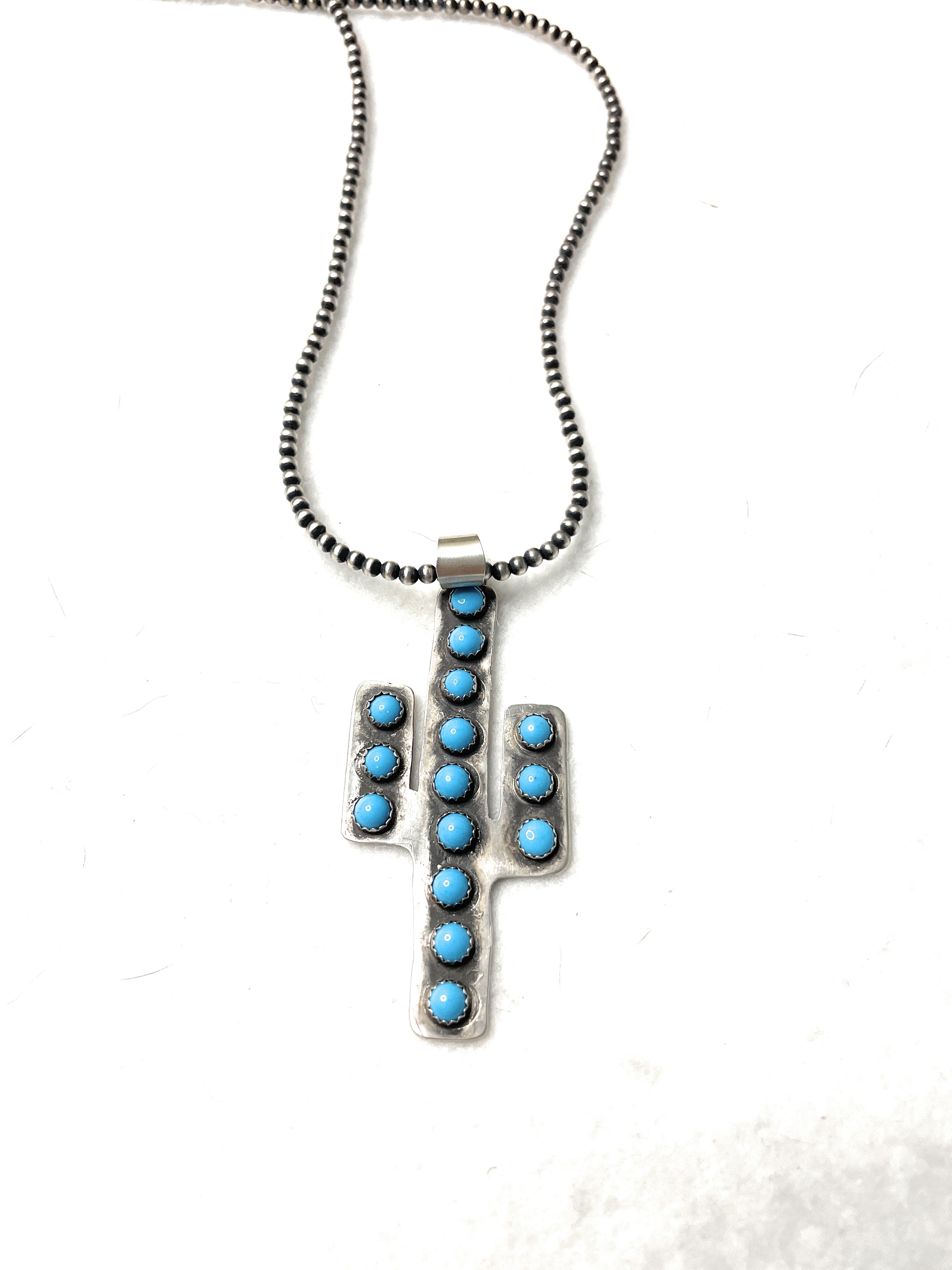 Navajo Sterling Silver & Turquoise Cactus Necklace