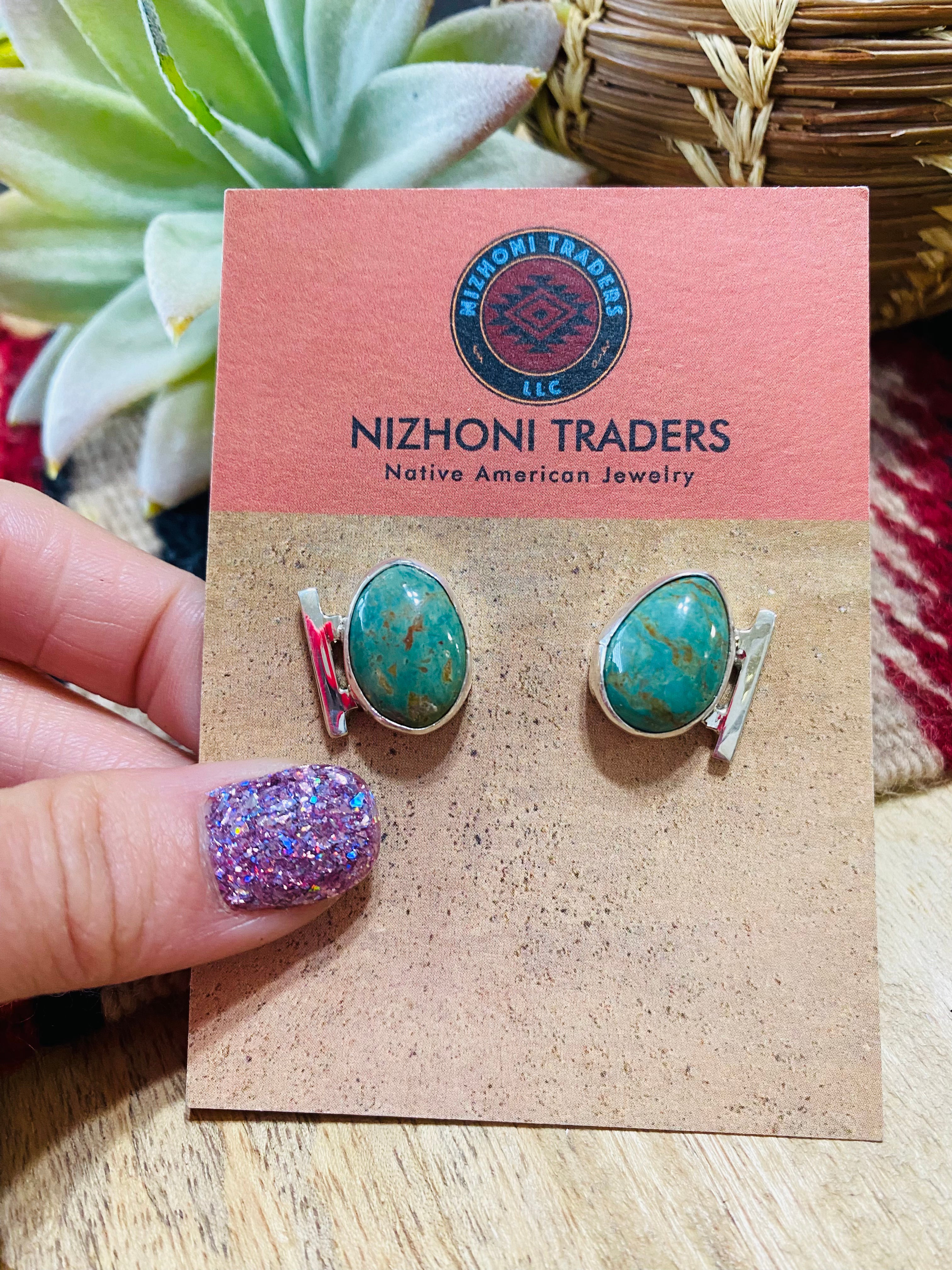 Navajo Sterling Silver & Royston Turquoise Post Earrings