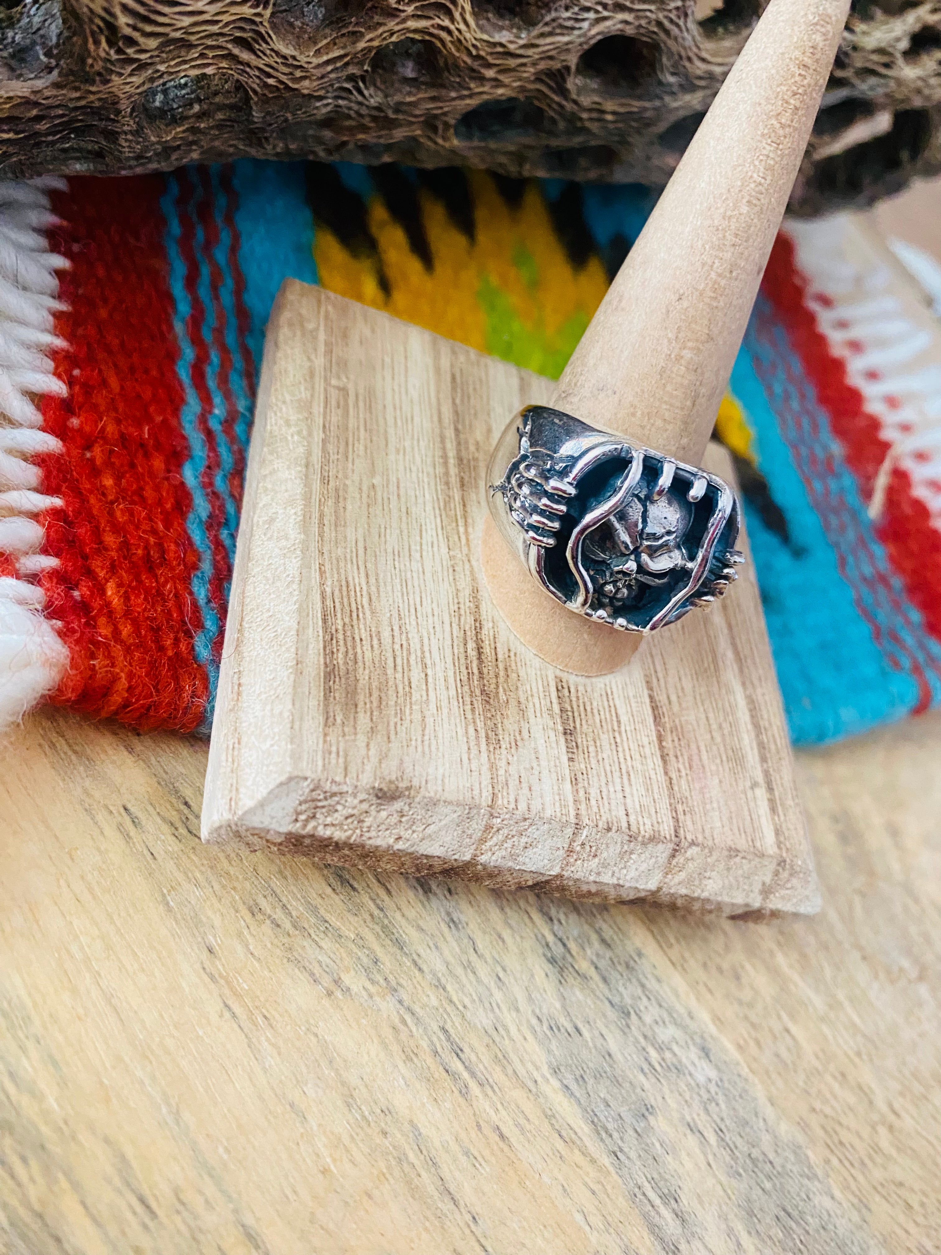 Handmade Sterling Silver Skull Ring Size 10.25