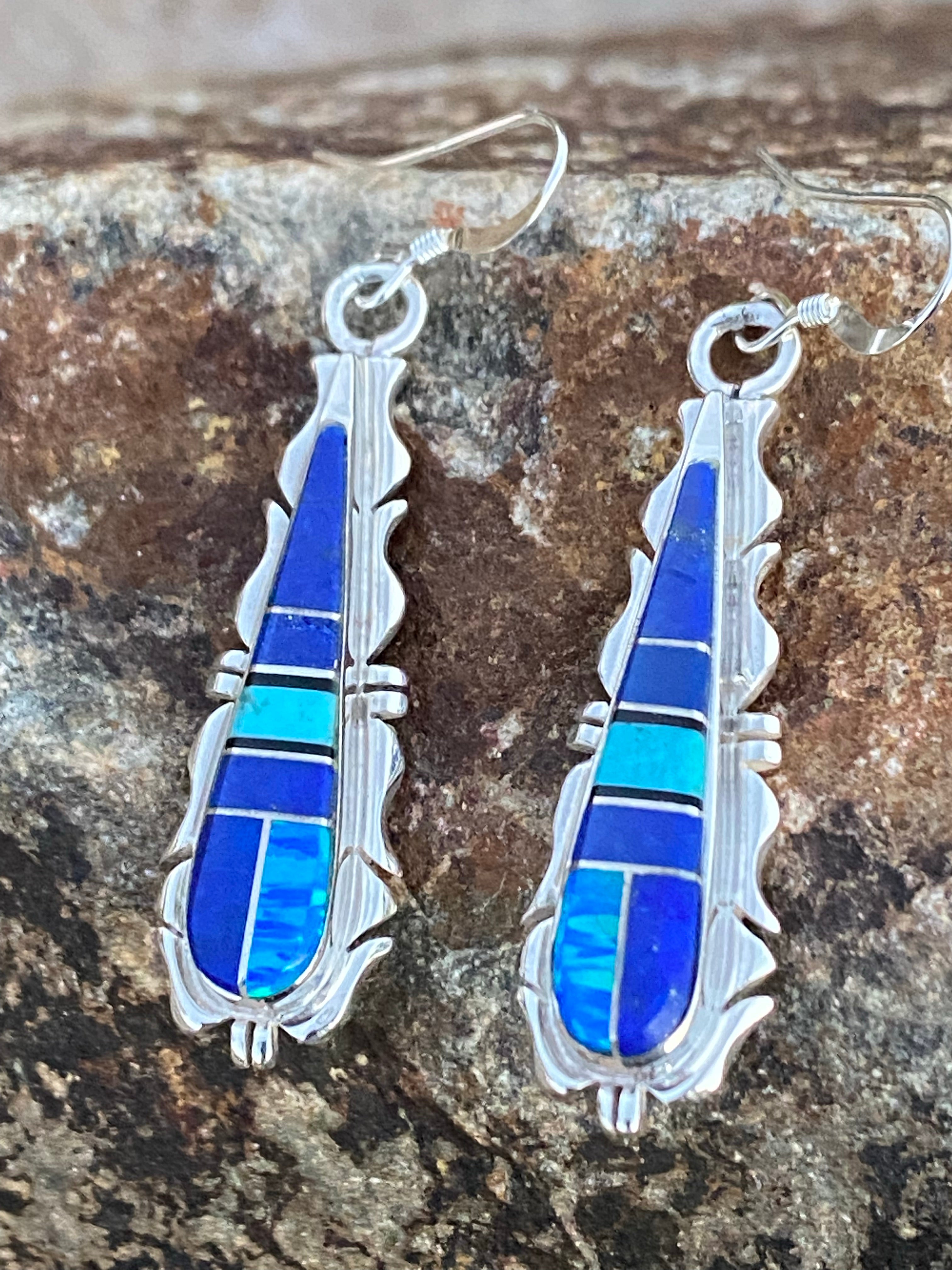 Navajo Lapis, Turquoise, Jagged Dangle Earrings