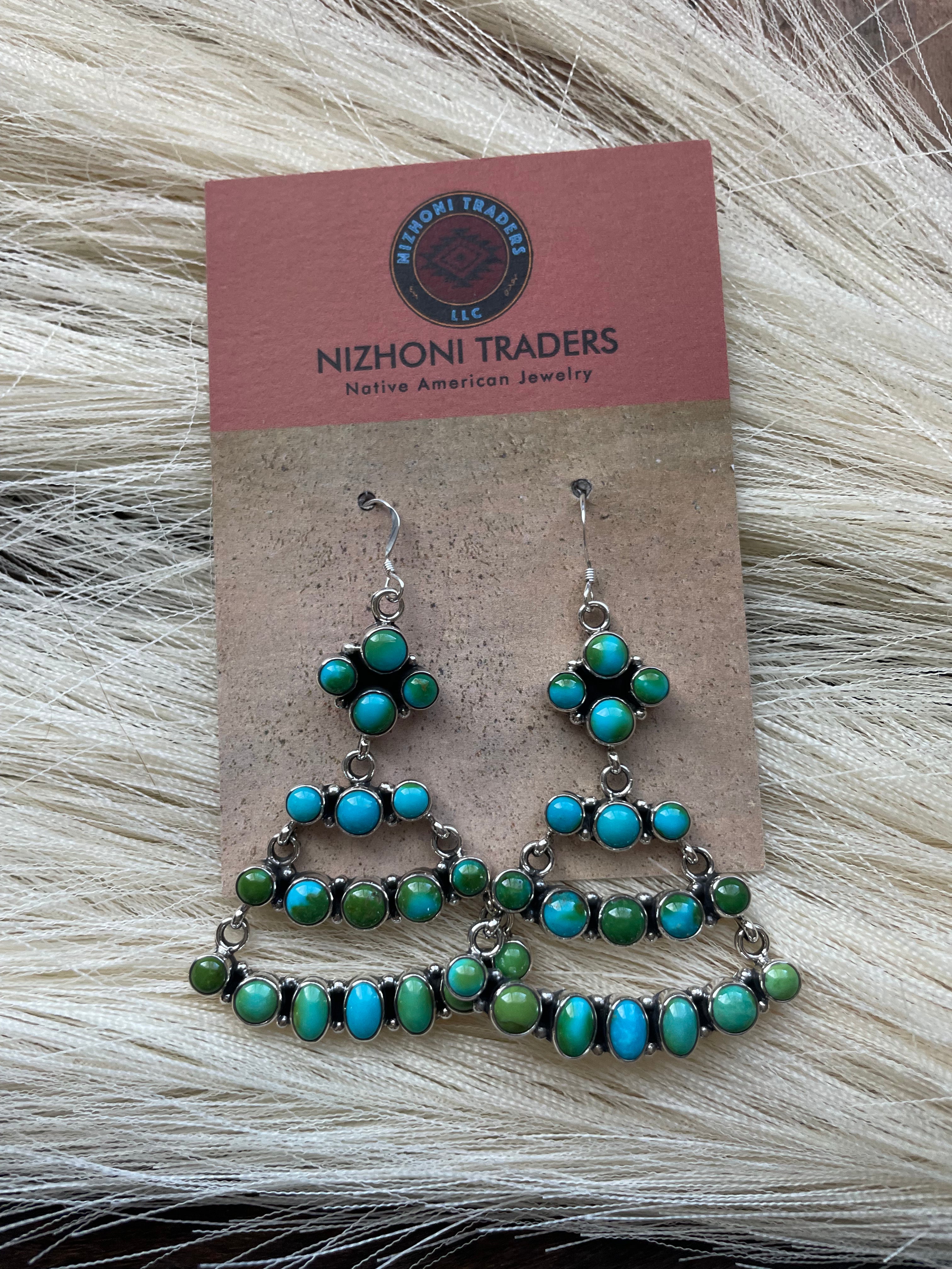 Navajo Sterling Silver & Sonoran Mountain Turquoise Dangle Earrings