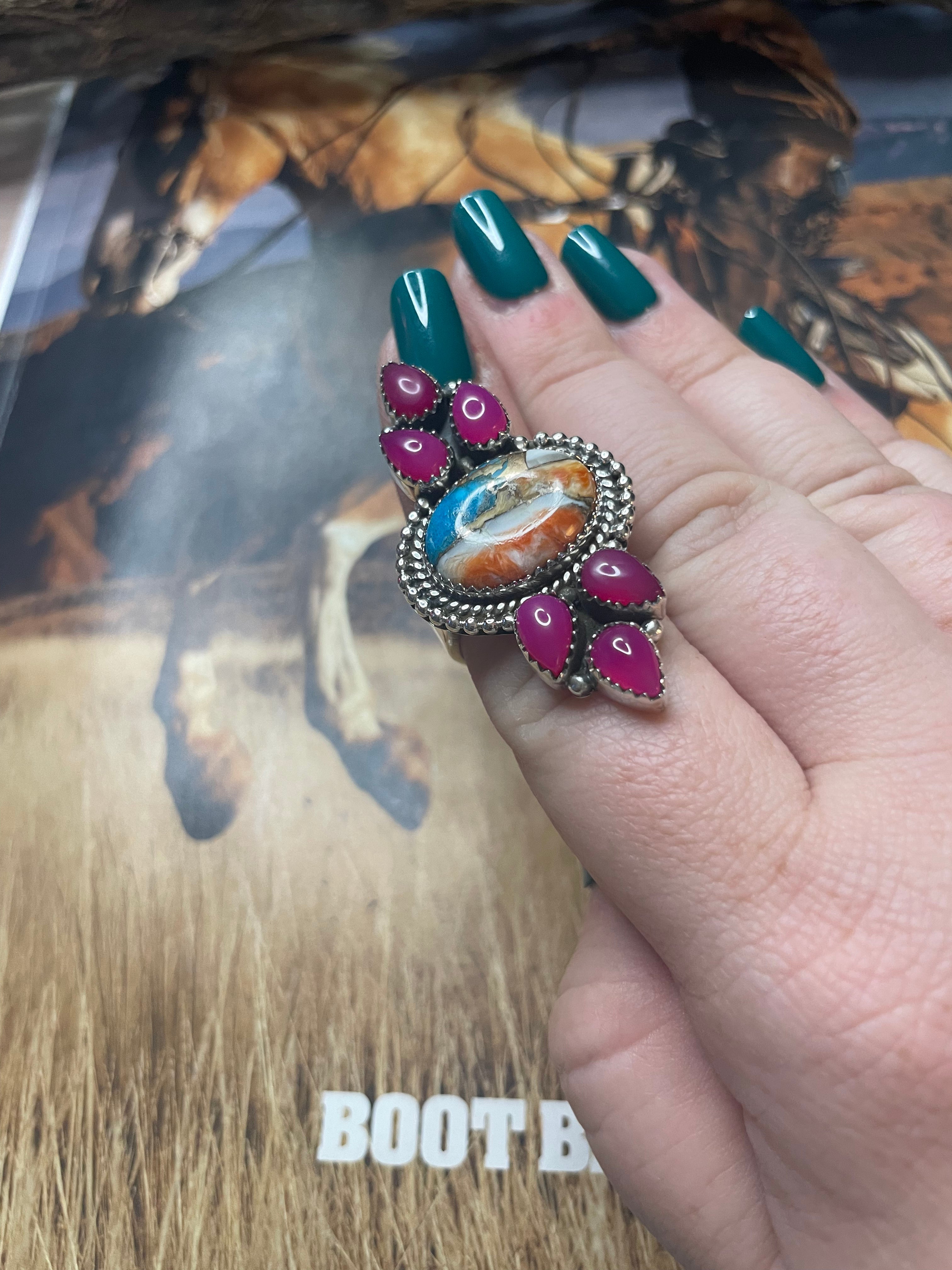 Handmade Spice & Pink Onyx Adjustable Ring