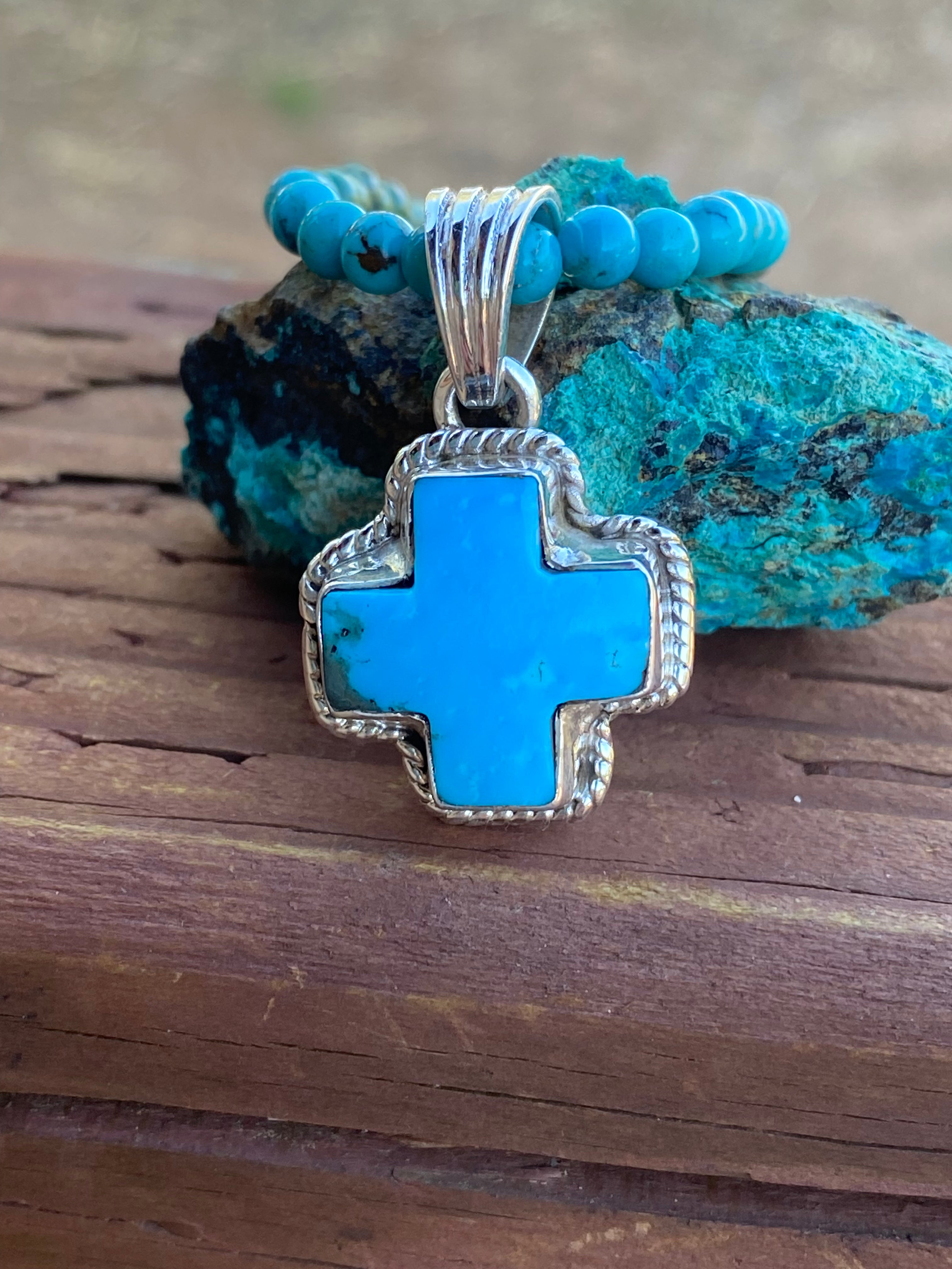 Handmade Turquoise & Sterling Silver Cross Pendant