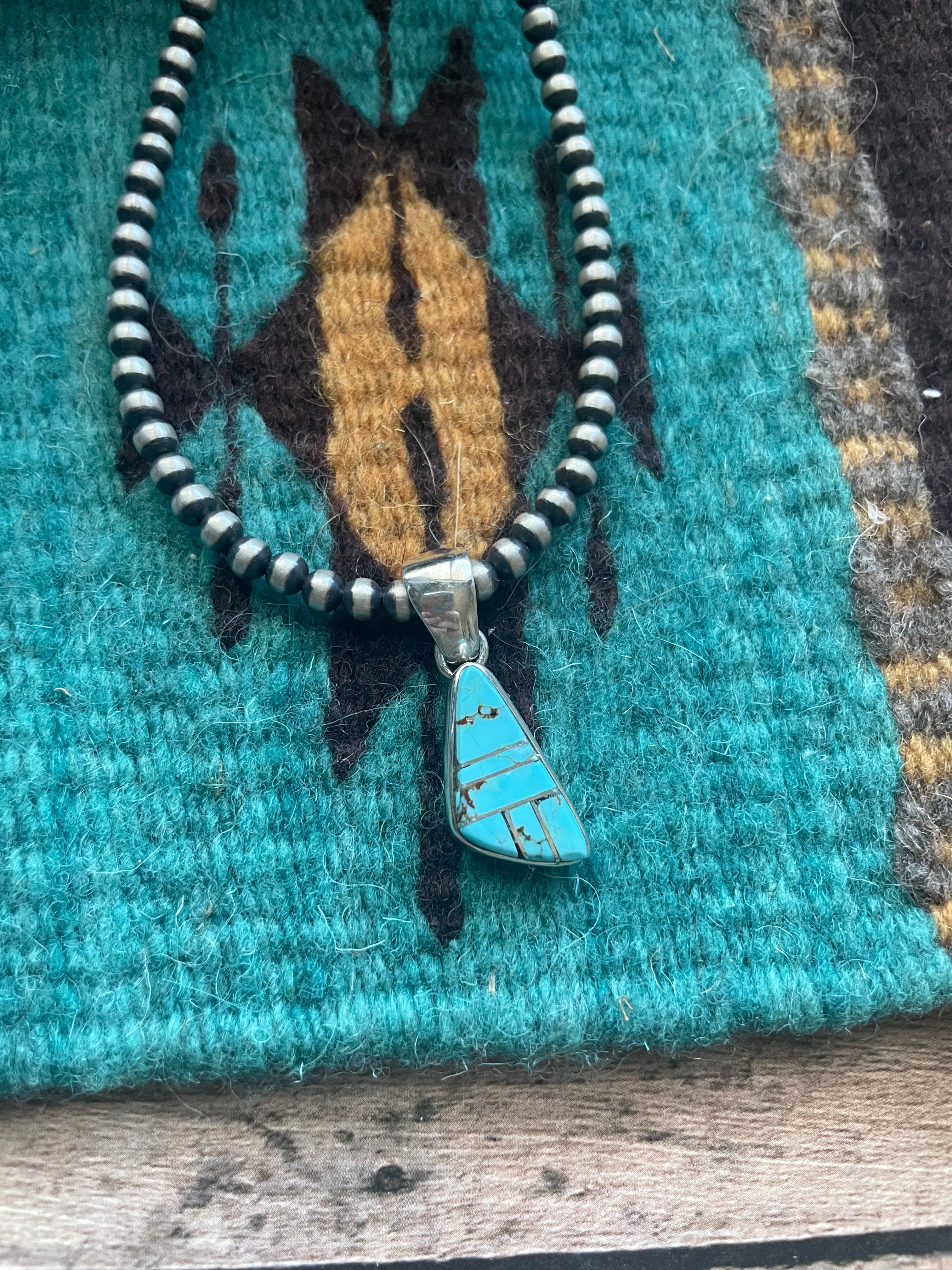 Navajo Number 8 Turquoise Inlay & Sterling Silver Pendant